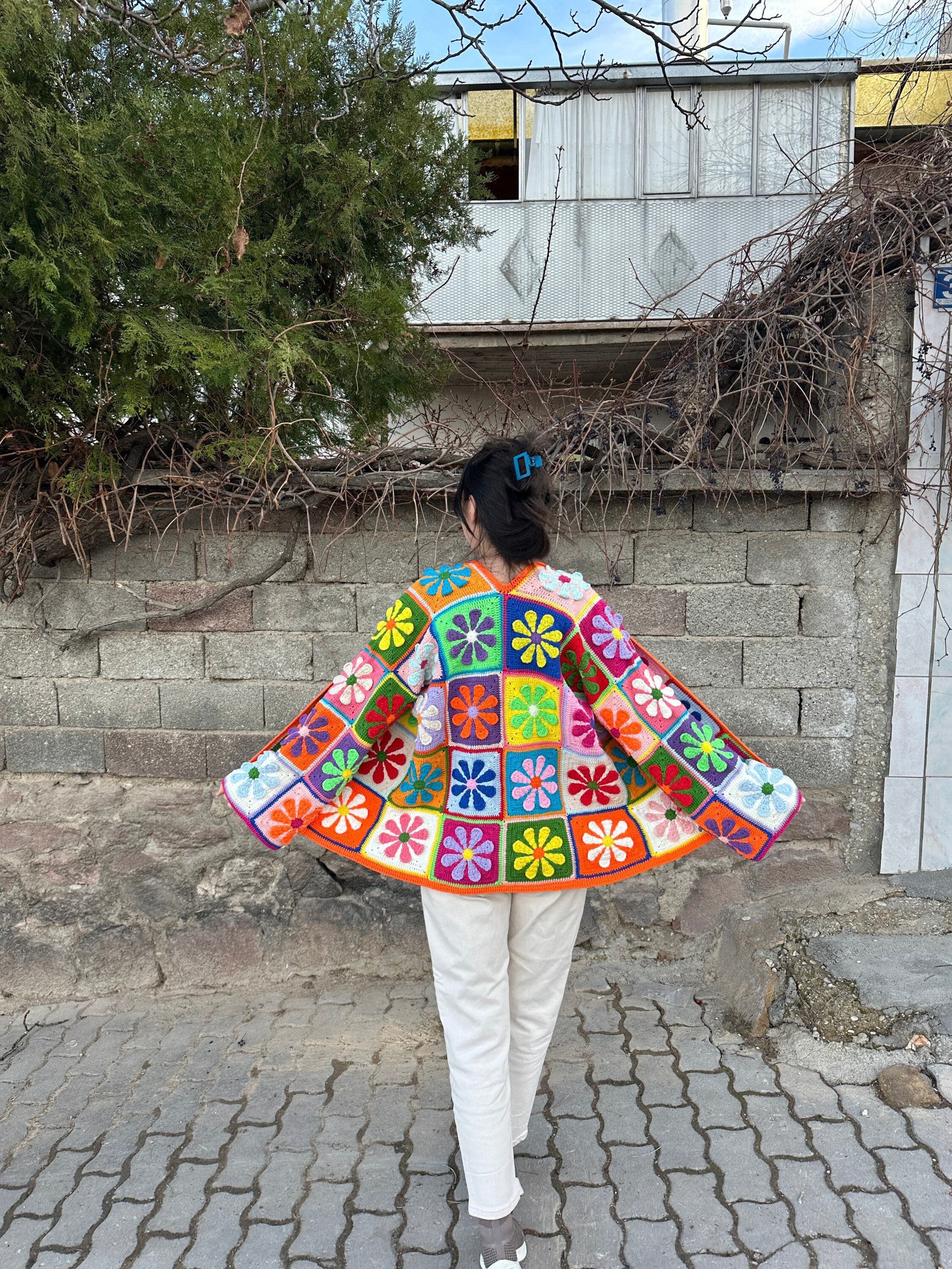 Granny Square Cardigan, Unique Cardigan, Crochet Jacket, Handmade Cotton Cardigan, Patchwork Jack... — photo 6 of 10