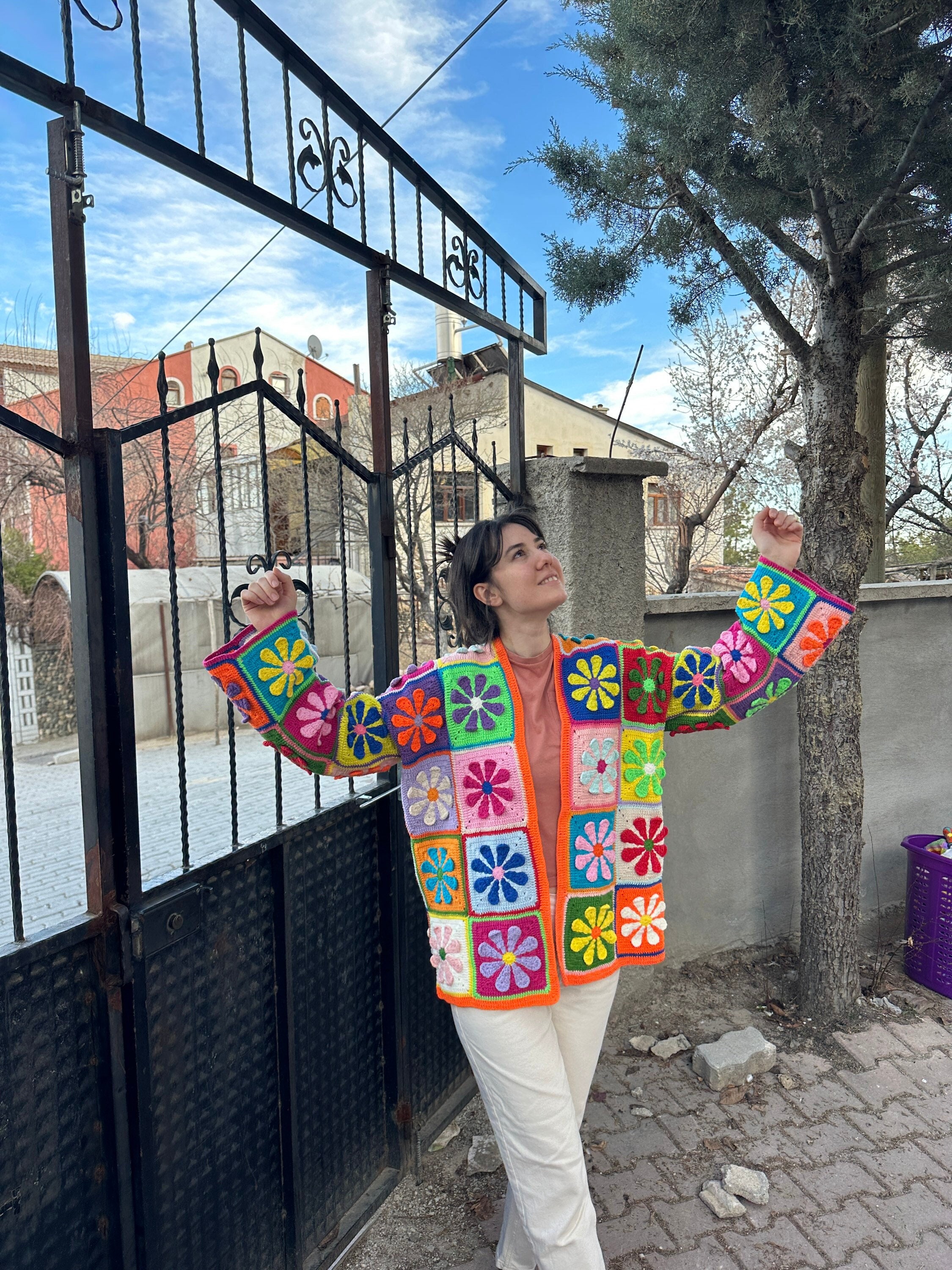 Granny Square Cardigan, Unique Cardigan, Crochet Jacket, Handmade Cotton Cardigan, Patchwork Jack... — photo 3 of 10