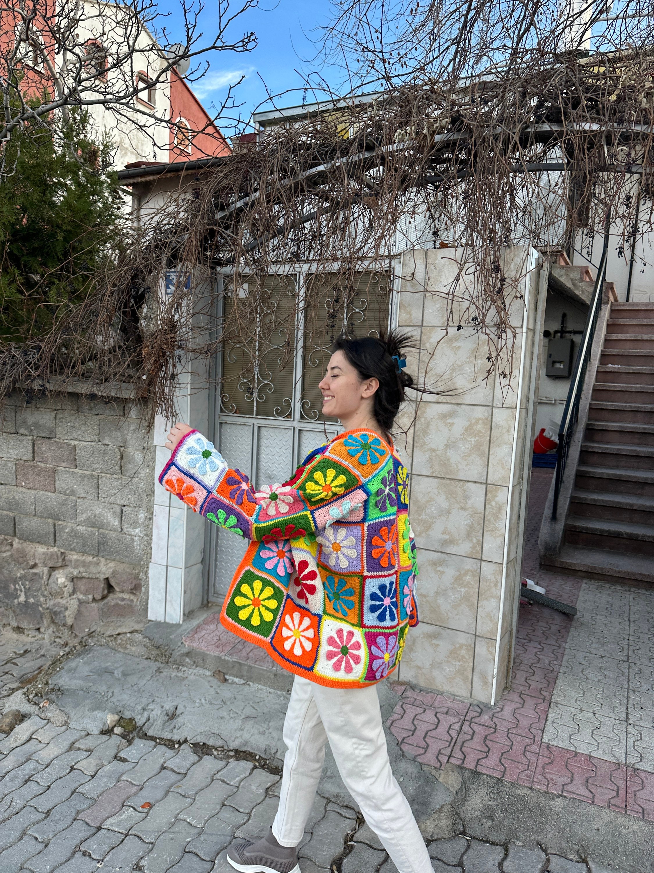 Granny Square Cardigan, Unique Cardigan, Crochet Jacket, Handmade Cotton Cardigan, Patchwork Jack... — photo 7 of 10