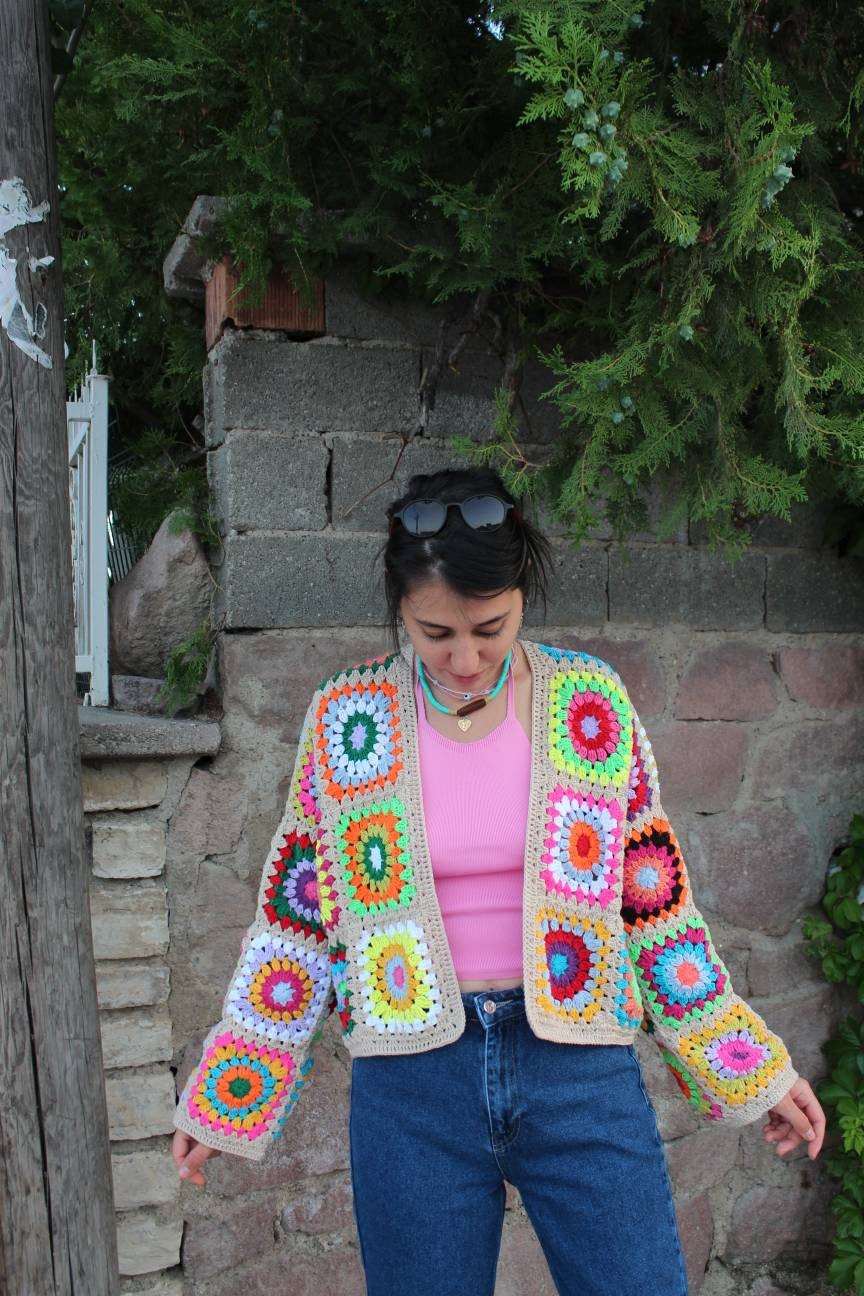 Granny Square Coat, Crochet Afghan Cardigan, Granny Square Jacket, Afghan Coat, Boho Cardigan, Cr... — photo 4 of 10