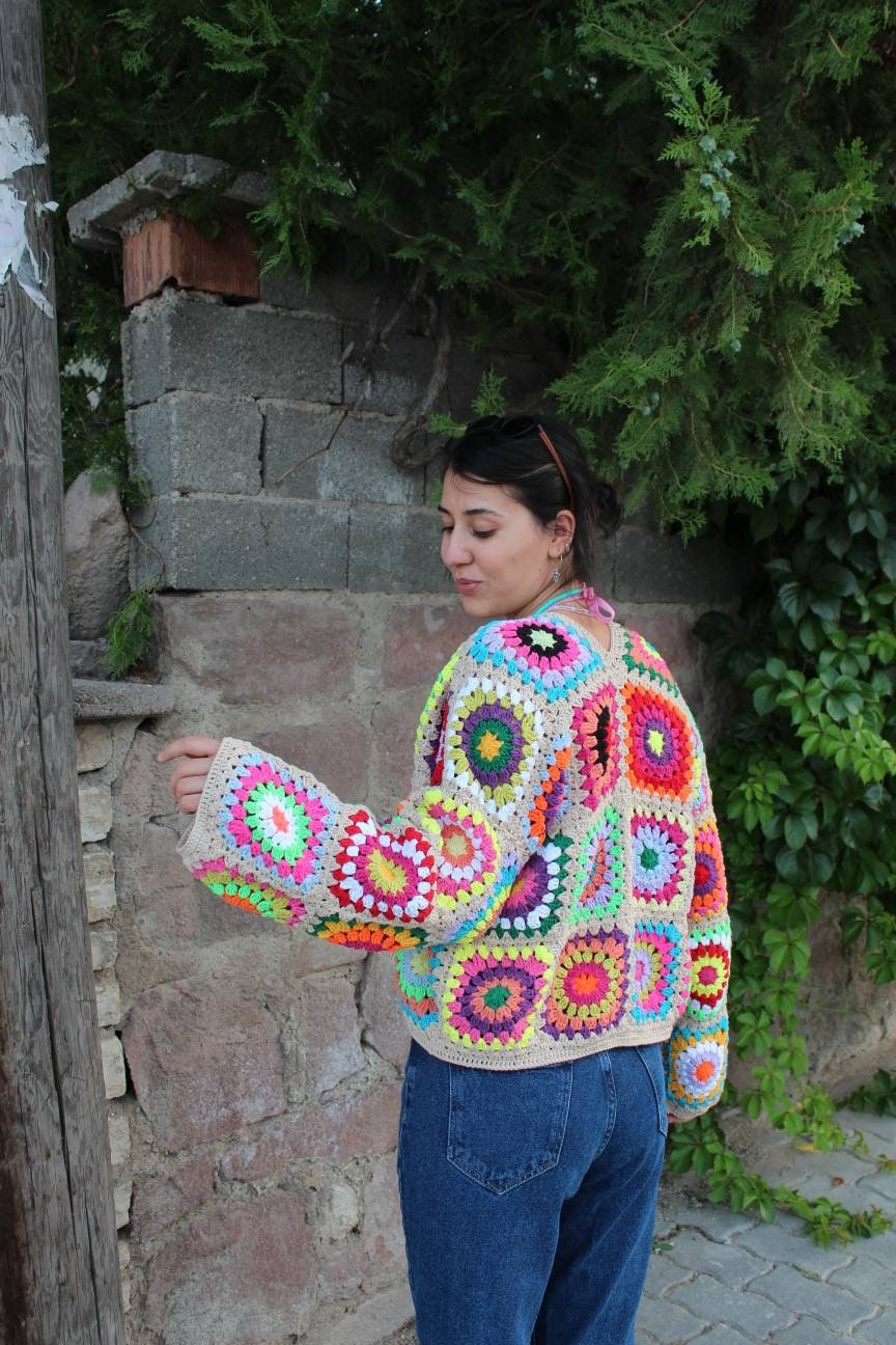 Granny Square Coat, Crochet Afghan Cardigan, Granny Square Jacket, Afghan Coat, Boho Cardigan, Cr... — photo 2 of 10