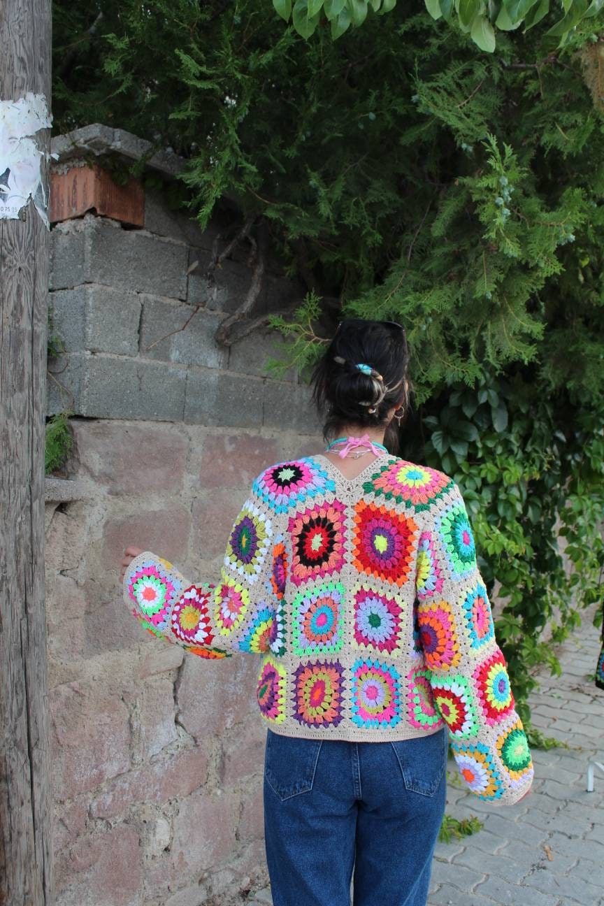 Granny Square Coat, Crochet Afghan Cardigan, Granny Square Jacket, Afghan Coat, Boho Cardigan, Cr... — photo 3 of 10