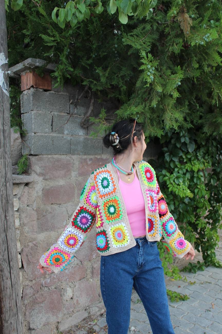 Granny Square Coat, Crochet Afghan Cardigan, Granny Square Jacket, Afghan Coat, Boho Cardigan, Cr... — photo 5 of 10