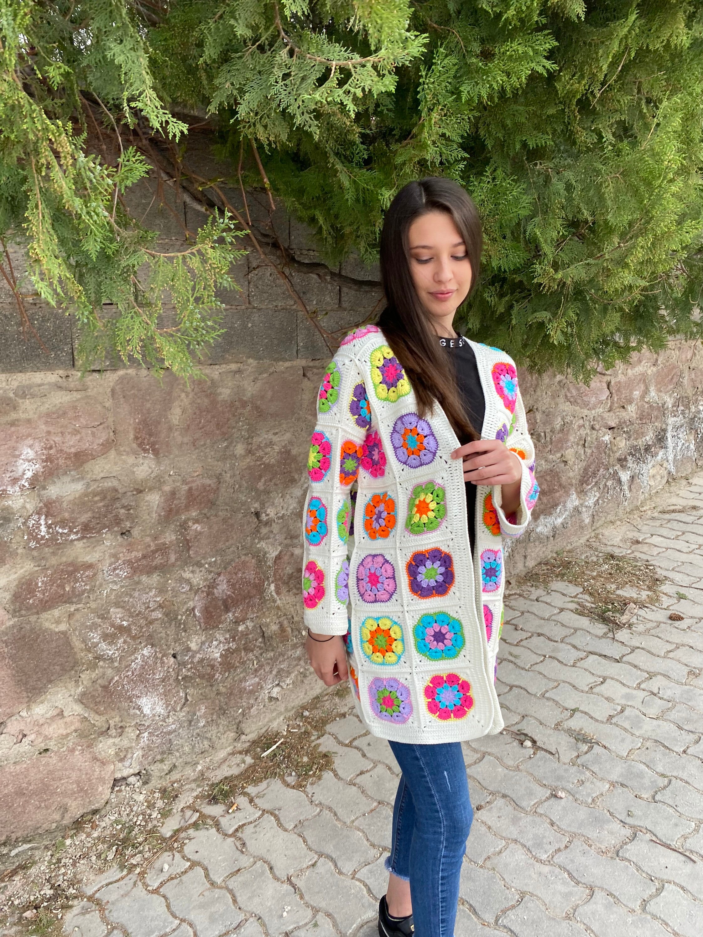 Granny Square Coat, Crochet Afghan Jacket, Granny Square Cardigan, Afghan Coat, Boho Cardigan, Ra... — photo 4 of 10