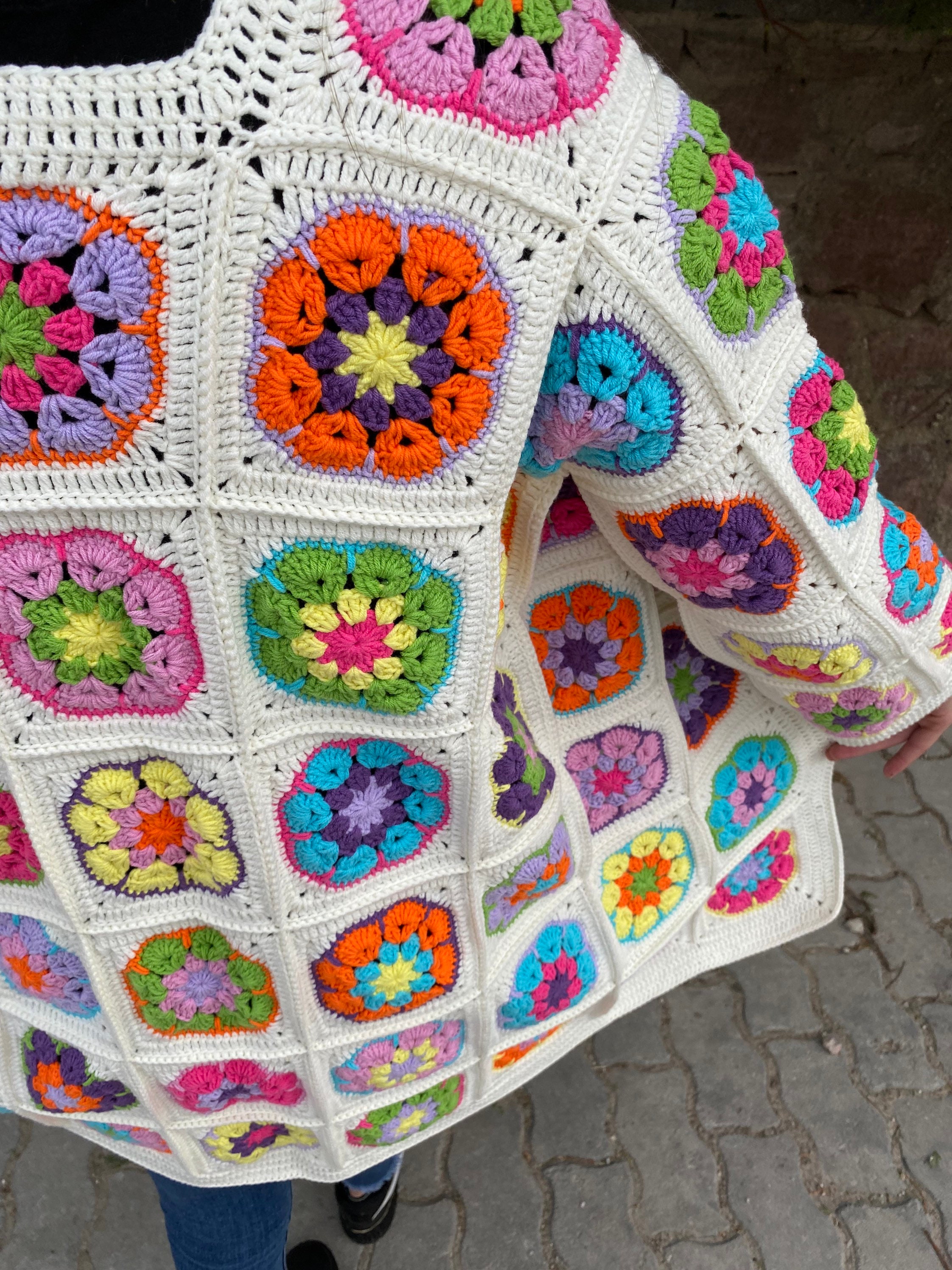 Granny Square Coat, Crochet Afghan Jacket, Granny Square Cardigan, Afghan Coat, Boho Cardigan, Rainbow Jacket, Patchwork Cardigan,