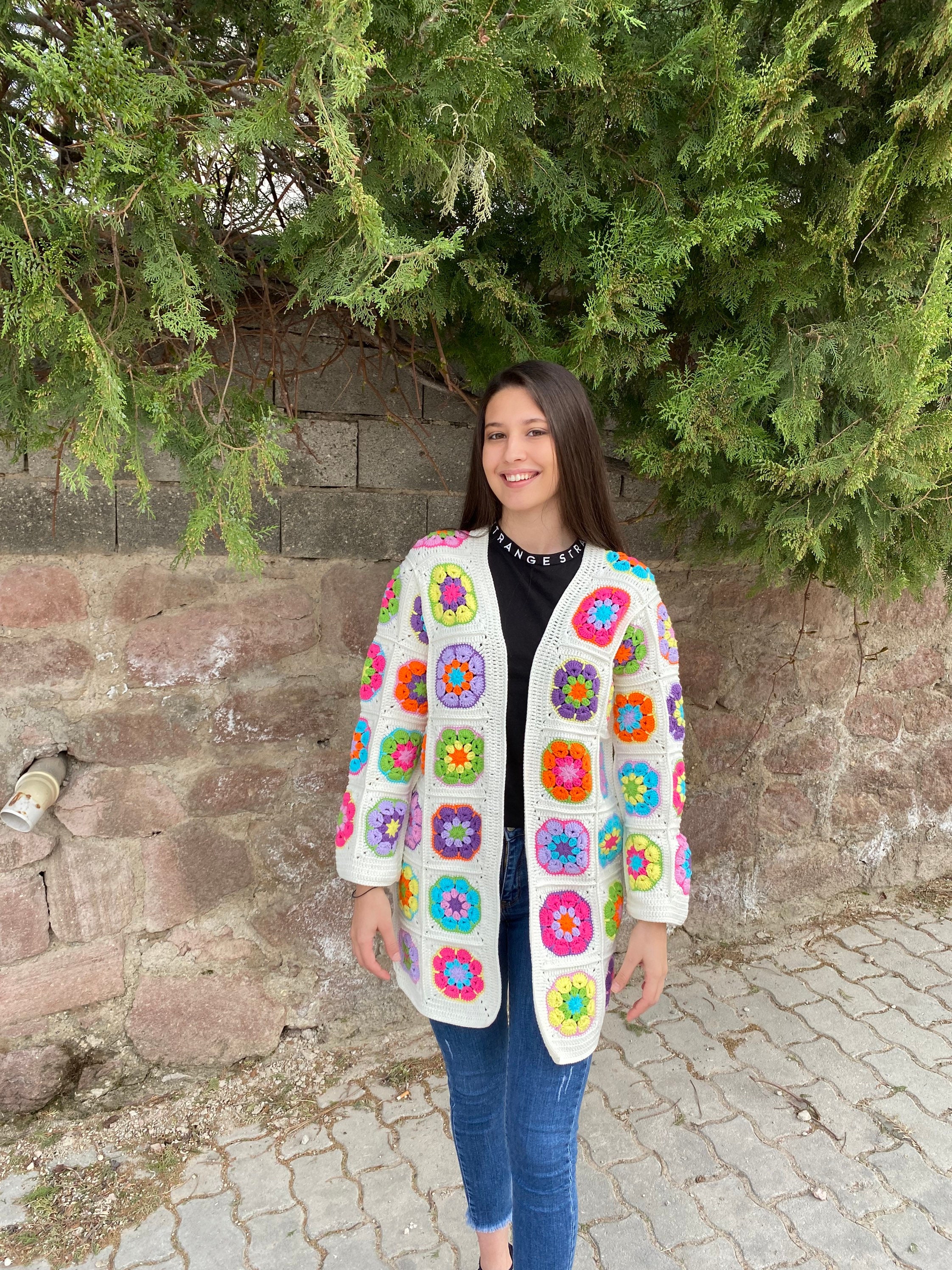 Granny Square Coat, Crochet Afghan Jacket, Granny Square Cardigan, Afghan Coat, Boho Cardigan, Ra... — photo 5 of 10