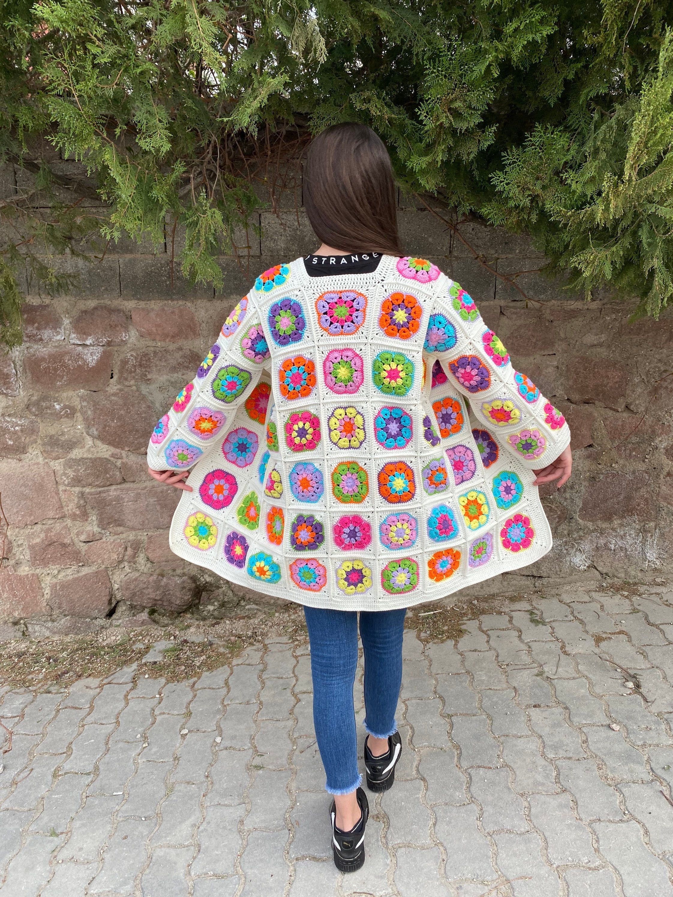 Granny Square Coat, Crochet Afghan Jacket, Granny Square Cardigan, Afghan Coat, Boho Cardigan, Ra... — photo 6 of 10