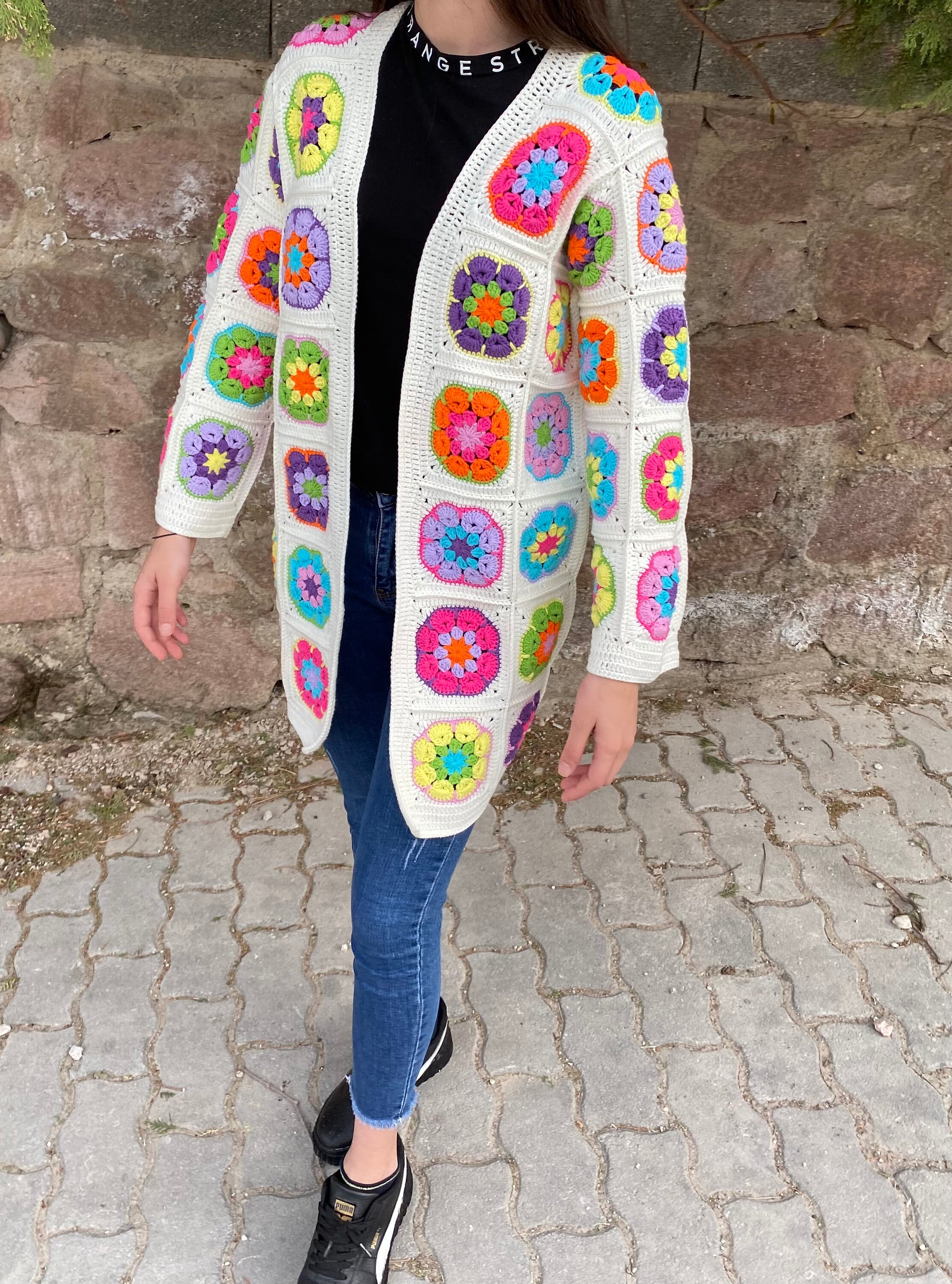 Granny Square Coat, Crochet Afghan Jacket, Granny Square Cardigan, Afghan Coat, Boho Cardigan, Ra... — photo 3 of 10