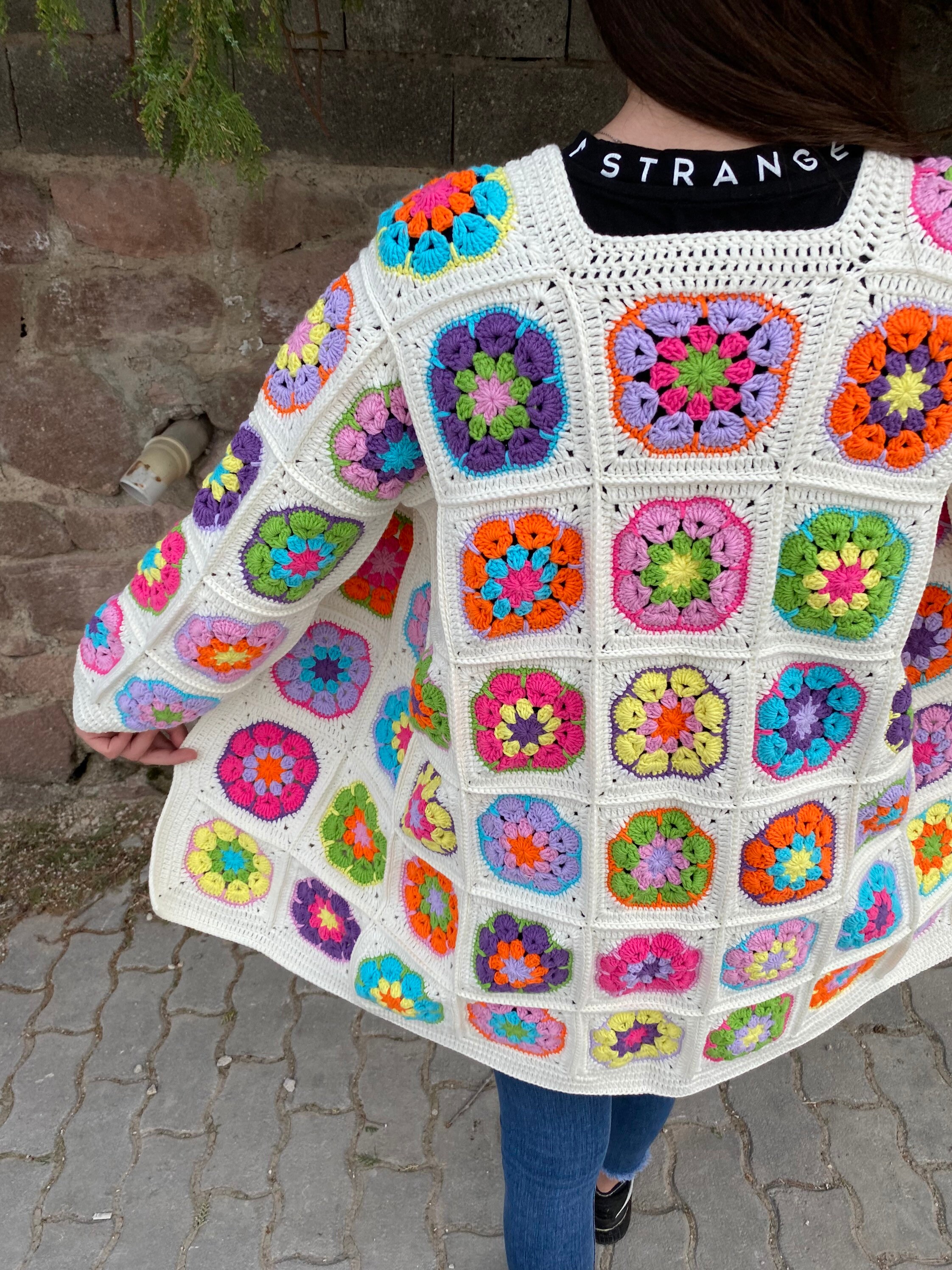 Granny Square Coat, Crochet Afghan Jacket, Granny Square Cardigan, Afghan Coat, Boho Cardigan, Ra... — photo 2 of 10