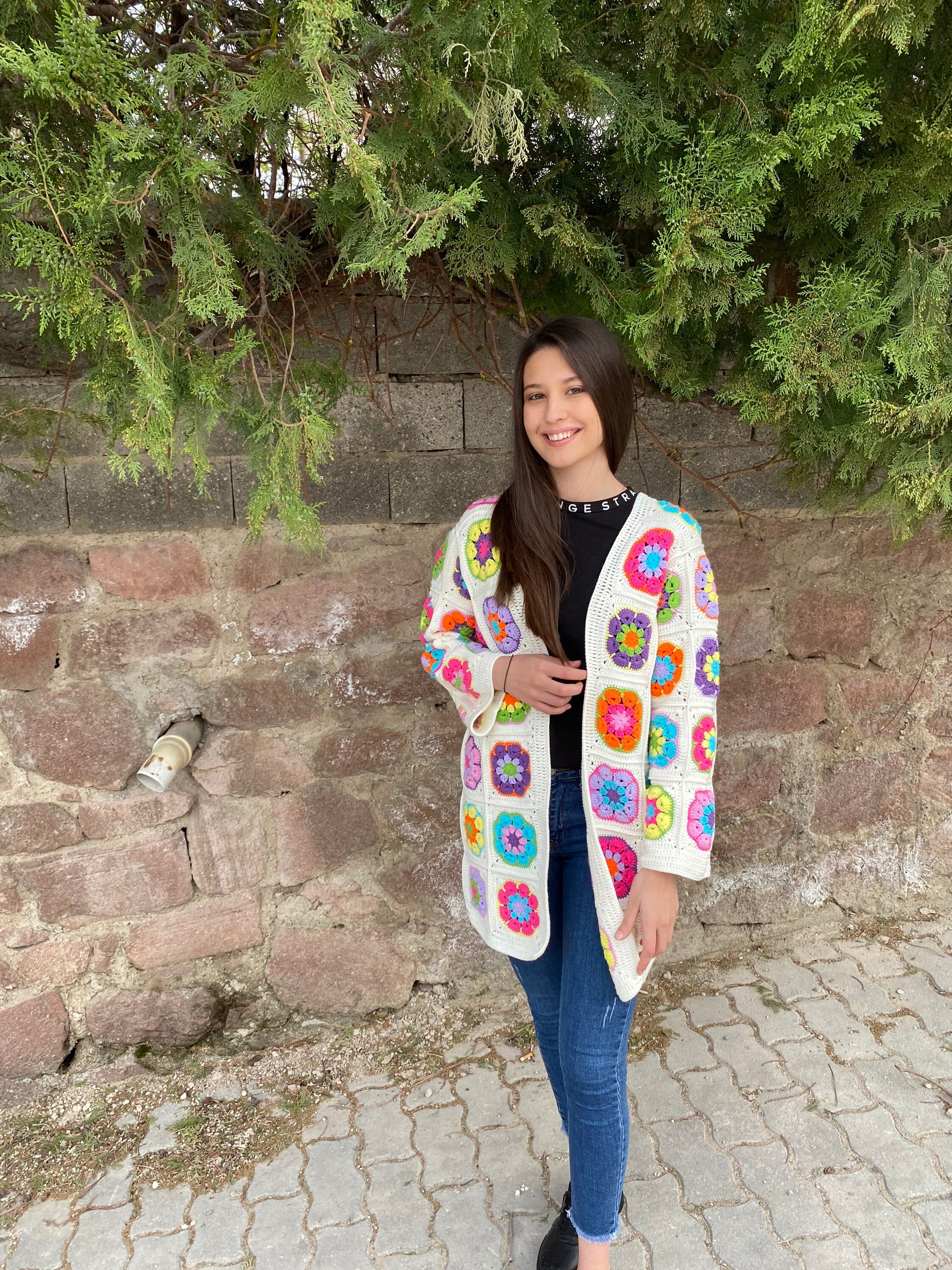 Granny Square Coat, Crochet Afghan Jacket, Granny Square Cardigan, Afghan Coat, Boho Cardigan, Ra... — photo 7 of 10