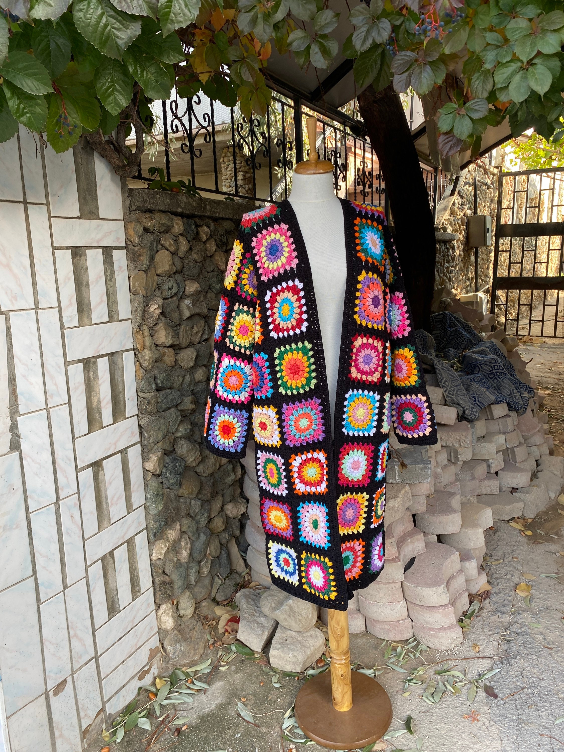 Granny Square Coat, Long Granny Square Cardigan, Cotton Cardigan, Patchwork Cardigan, Granny Squa... — photo 4 of 10