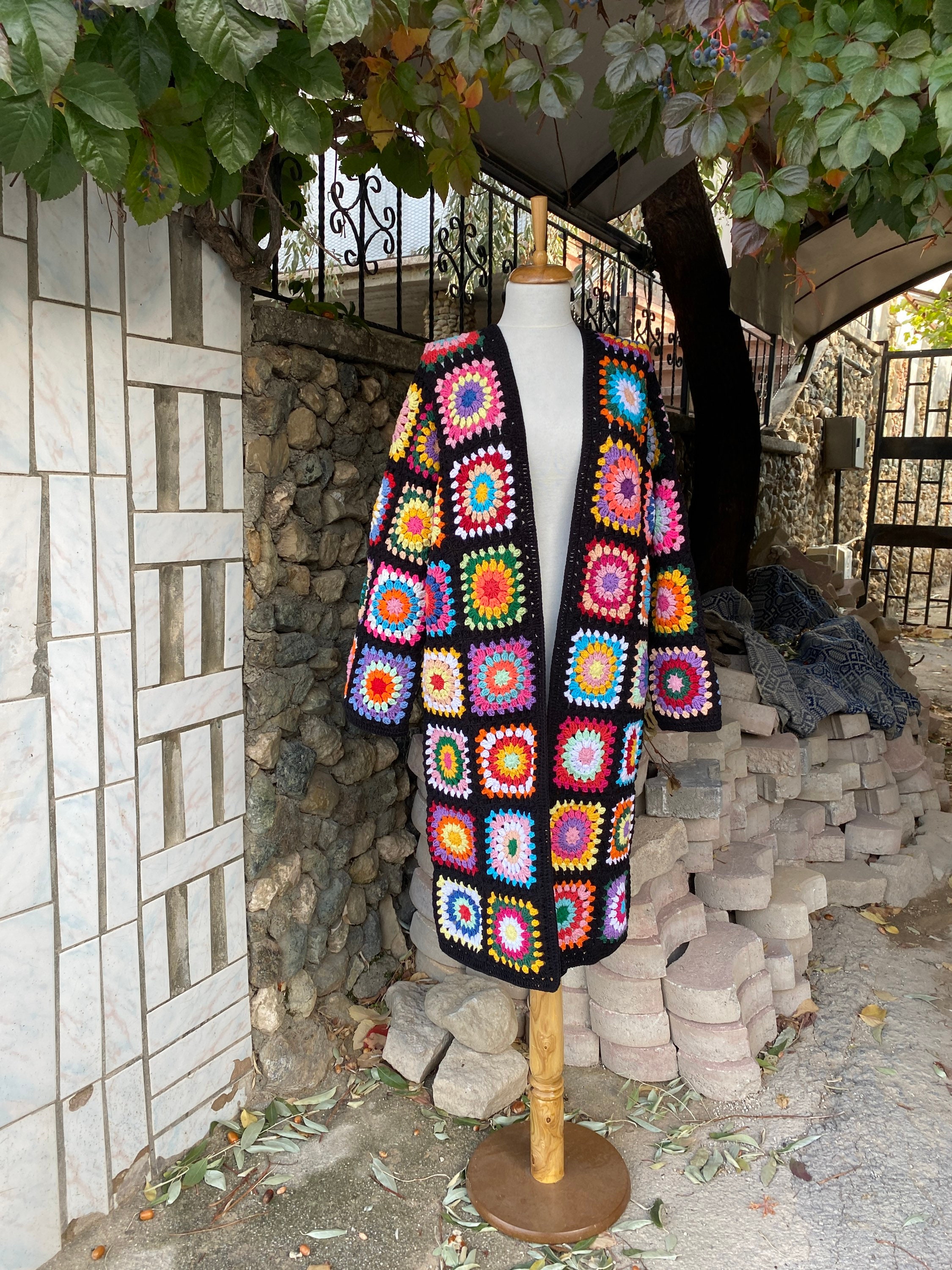 Granny Square Coat, Long Granny Square Cardigan, Cotton Cardigan, Patchwork Cardigan, Granny Squa... — photo 5 of 10