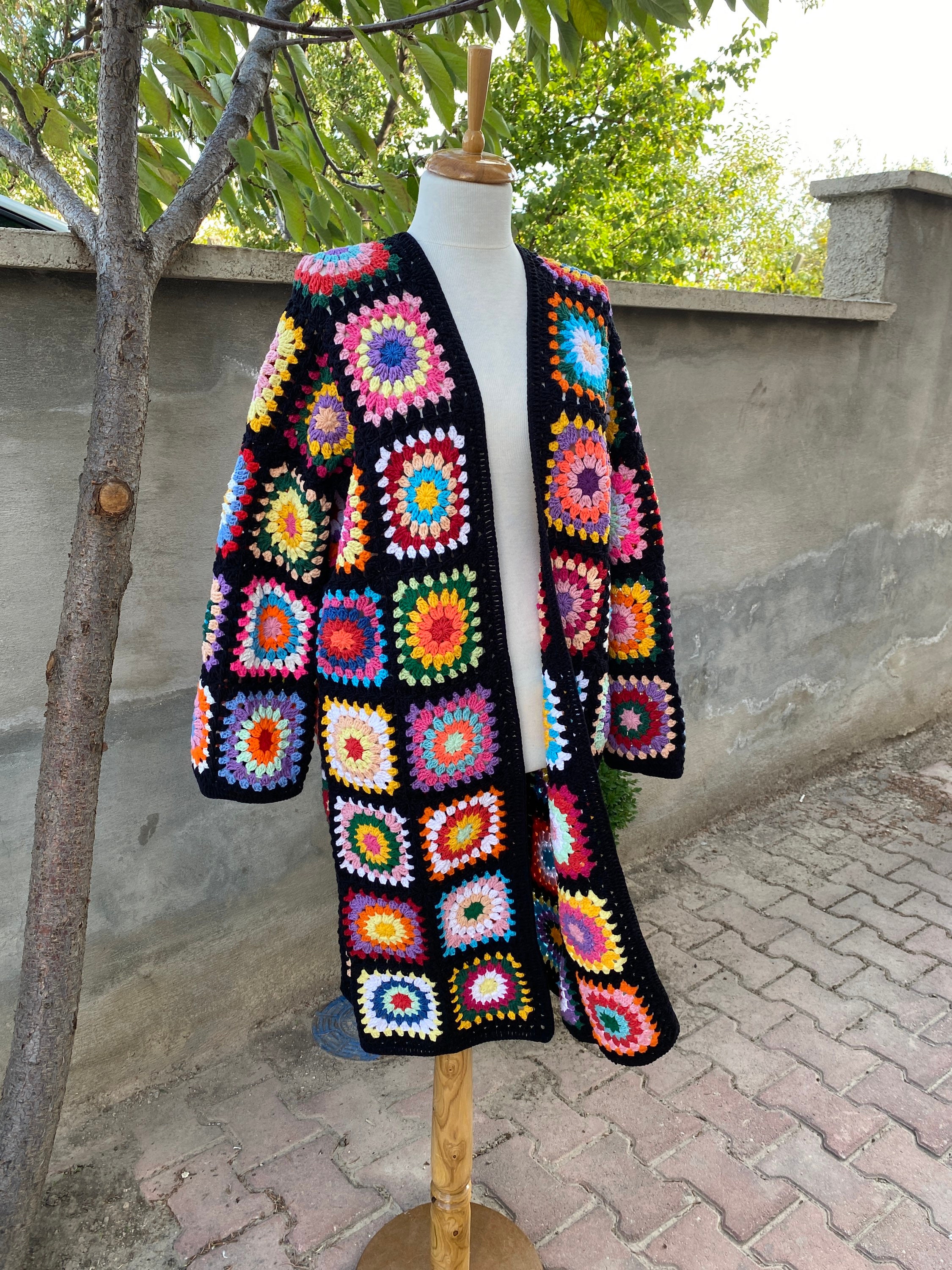 Granny Square Coat, Long Granny Square Cardigan, Cotton Cardigan, Patchwork Cardigan, Granny Squa... — photo 3 of 10