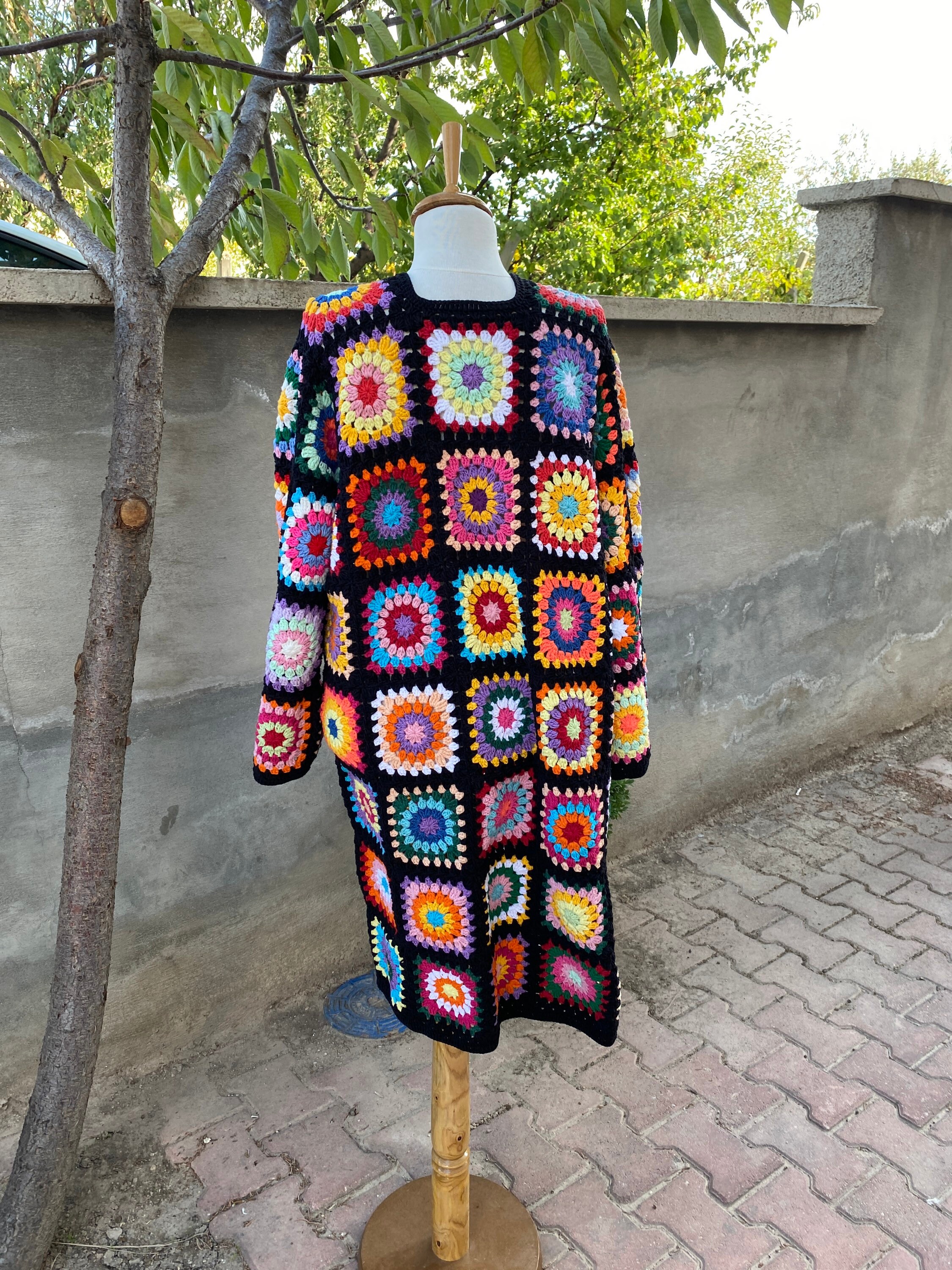 Granny Square Coat, Long Granny Square Cardigan, Cotton Cardigan, Patchwork Cardigan, Granny Squa... — photo 6 of 10