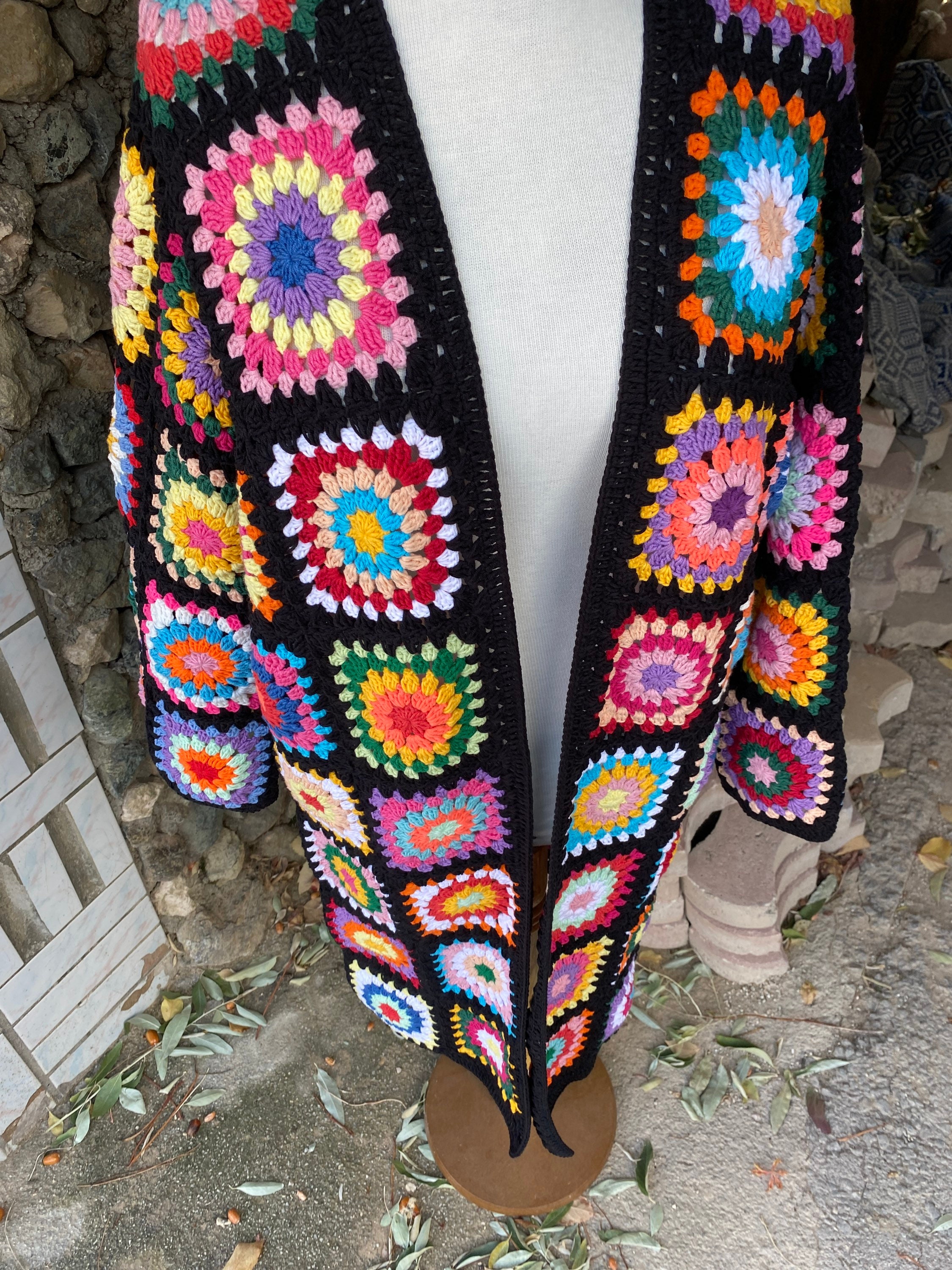 Granny Square Coat, Long Granny Square Cardigan, Cotton Cardigan, Patchwork Cardigan, Granny Square Sweater, Oversized Cardigan, Boho Jacket