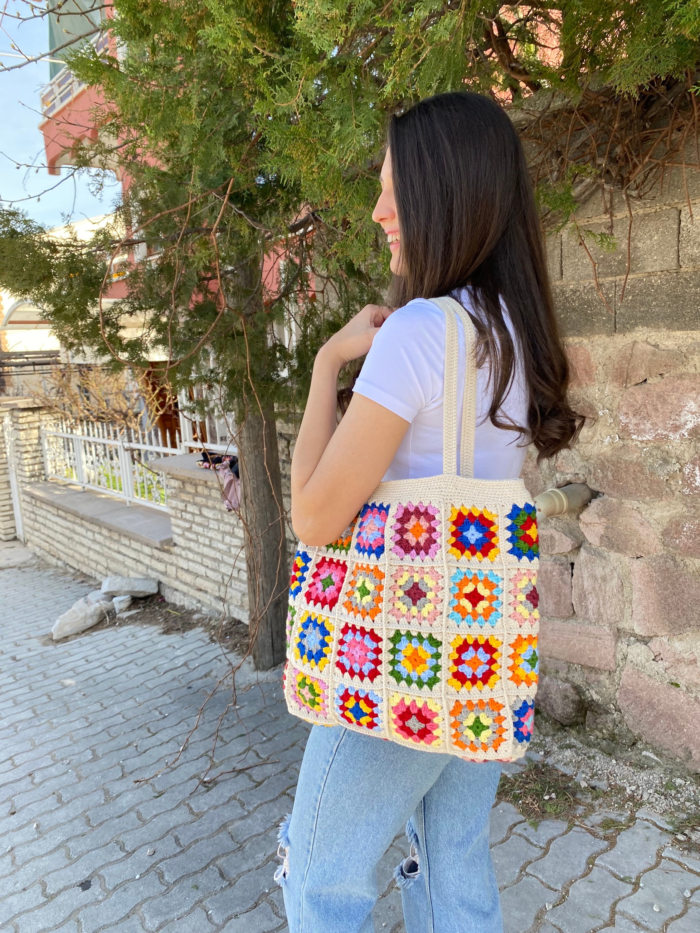 Granny Square Ecru Bag, Crochet Tote Bag, Crochet Bag, Summer Bag, Boho Bag, Vintage Style, Hippi... — photo 5 of 10