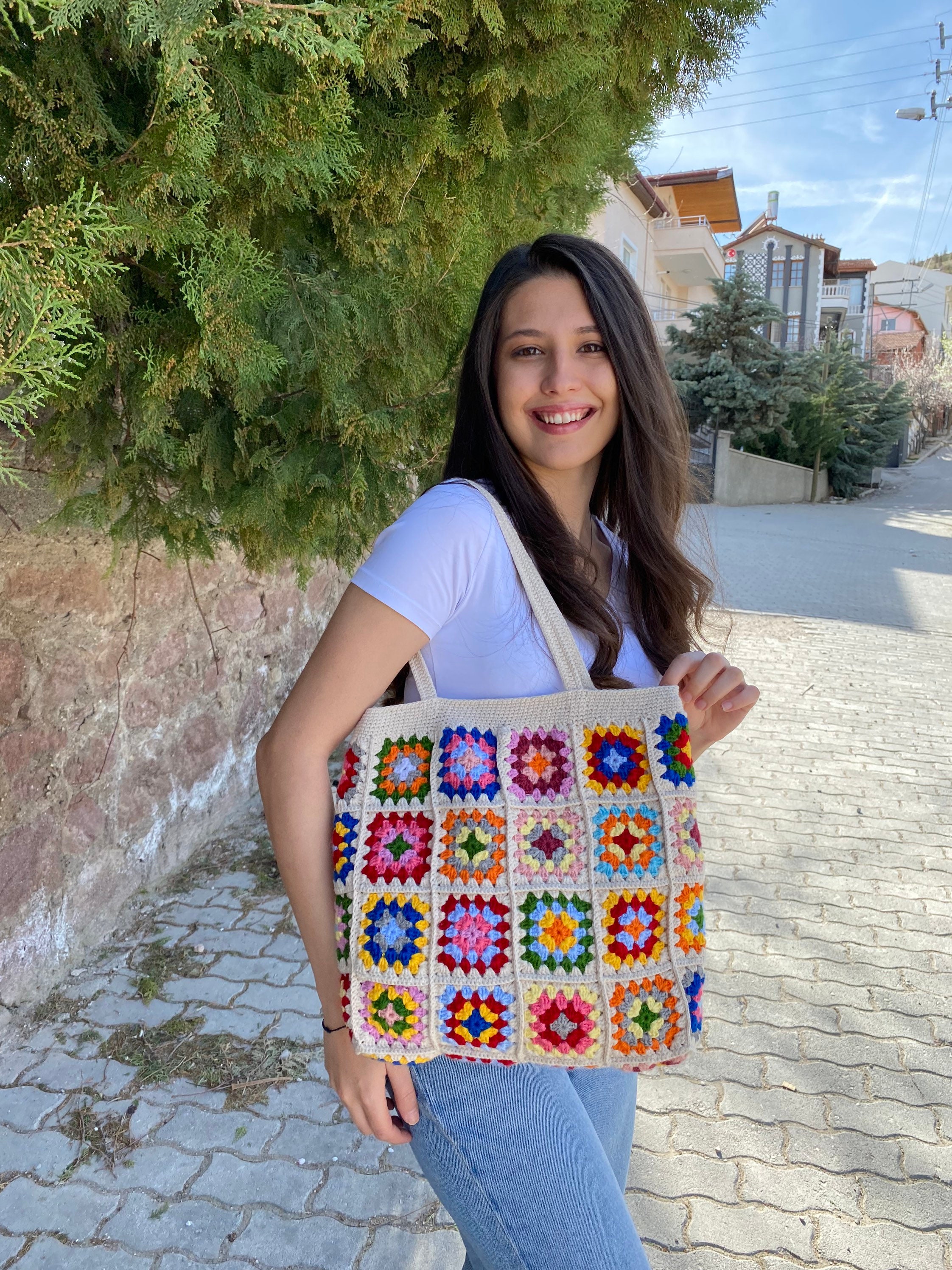 Granny Square Ecru Bag, Crochet Tote Bag, Crochet Bag, Summer Bag, Boho Bag, Vintage Style, Hippi... — photo 6 of 10
