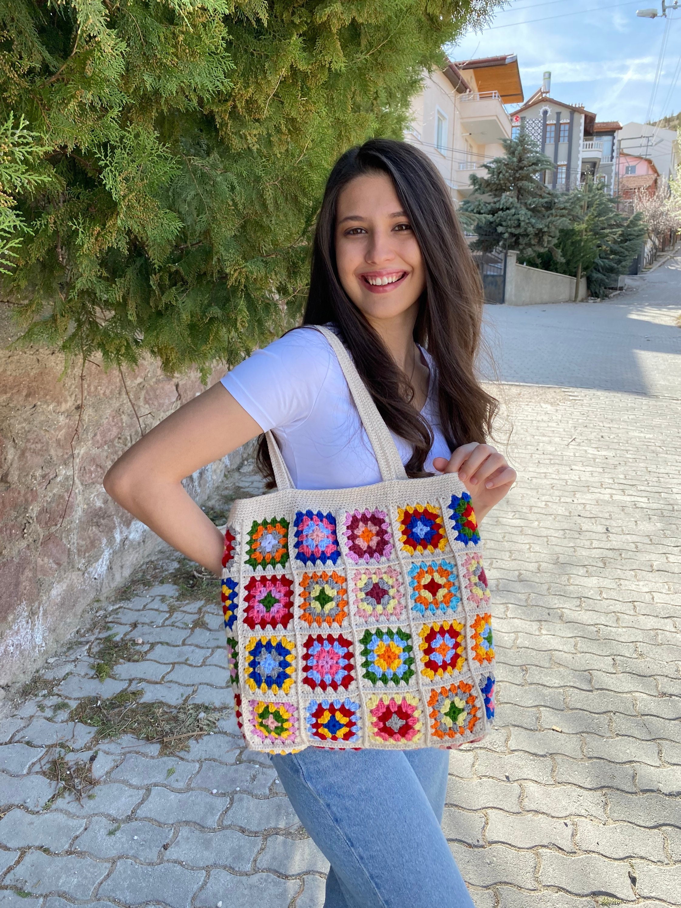 Granny Square Ecru Bag, Crochet Tote Bag, Crochet Bag, Summer Bag, Boho Bag, Vintage Style, Hippi... — photo 7 of 10