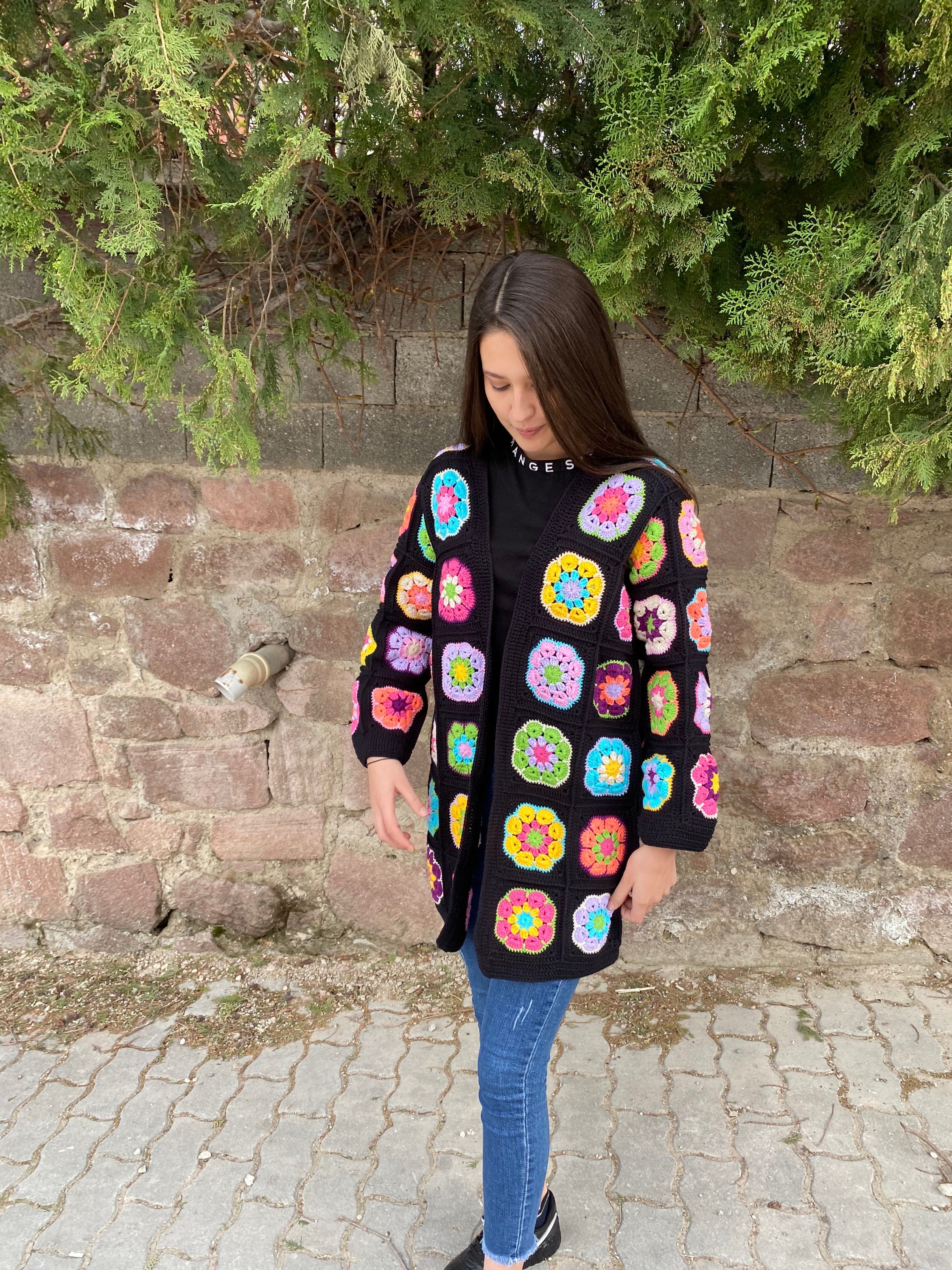 Granny Square Floral Cardigan, Afghan Crochet Cardigan, Granny Square Coat, Boho Cardigan, Granny... — photo 6 of 10