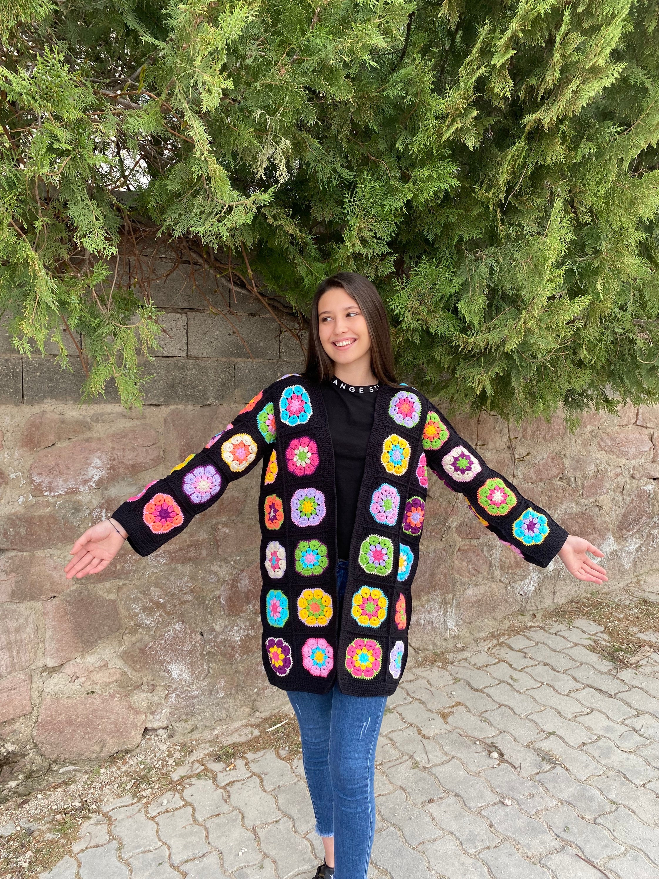 Granny Square Floral Cardigan, Afghan Crochet Cardigan, Granny Square Coat, Boho Cardigan, Granny... — photo 7 of 10