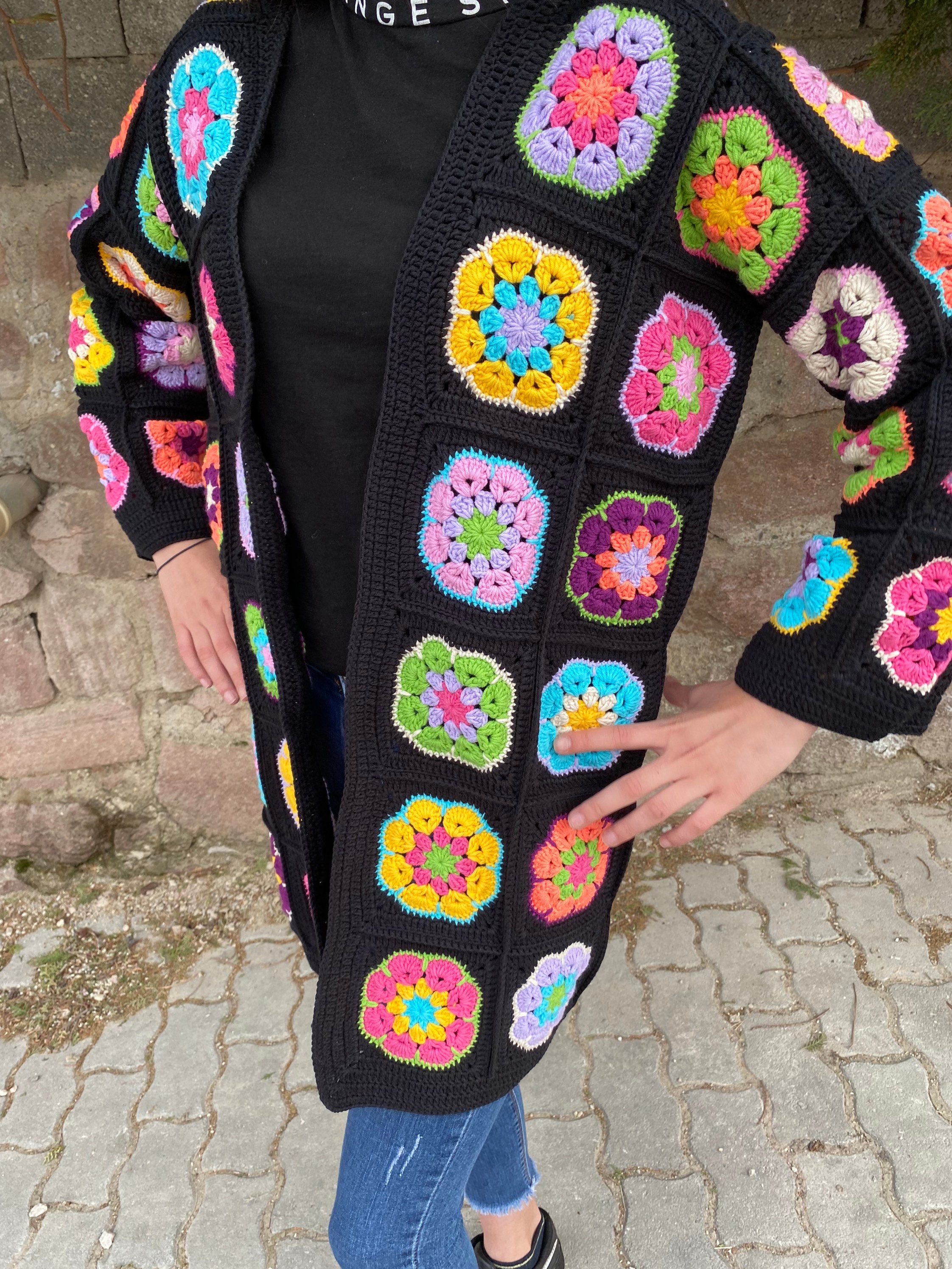 Granny Square Floral Cardigan, Afghan Crochet Cardigan, Granny Square Coat, Boho Cardigan, Granny Square Sweater, Granny Square Jacket