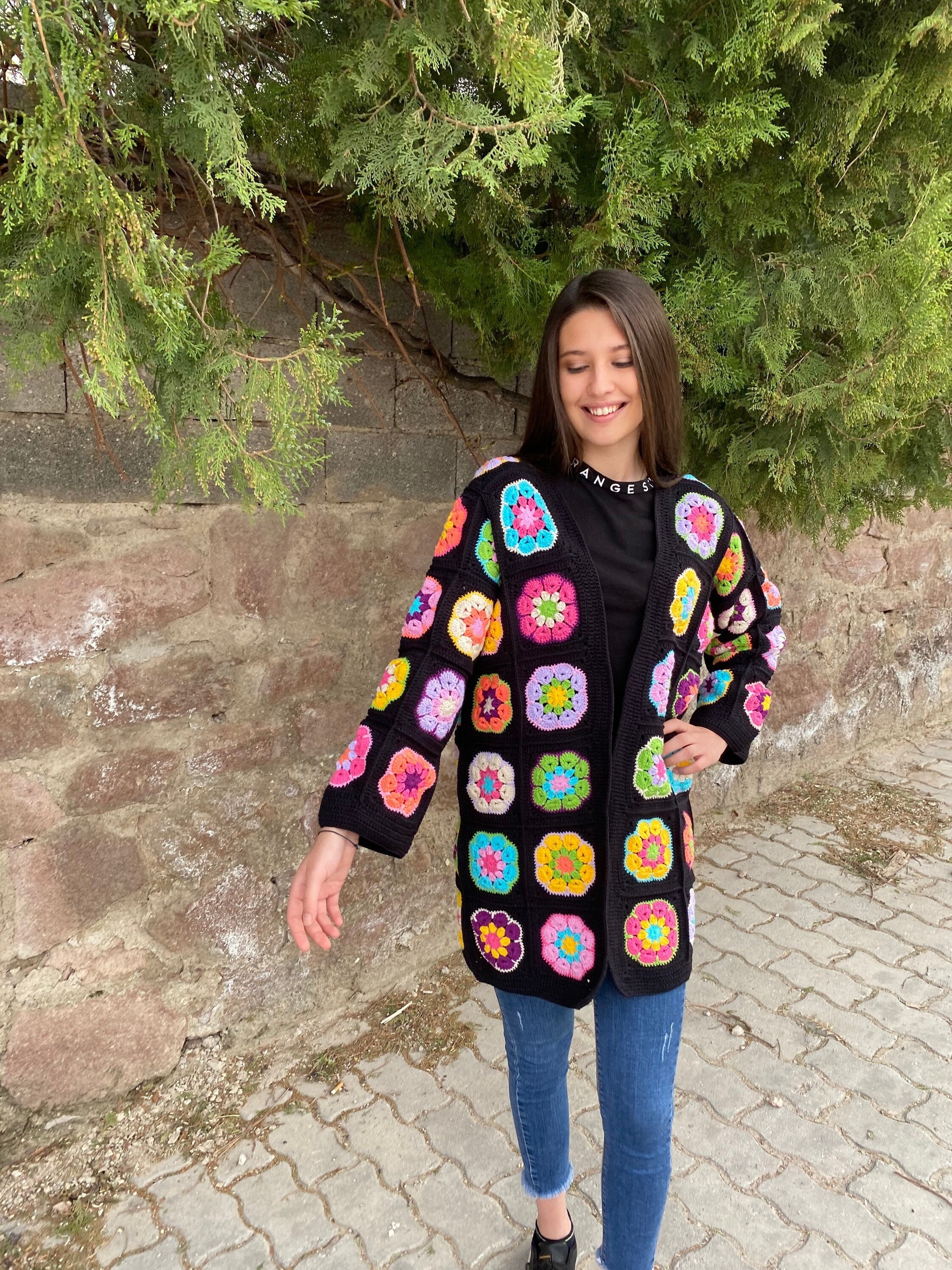 Granny Square Floral Cardigan, Afghan Crochet Cardigan, Granny Square Coat, Boho Cardigan, Granny... — photo 3 of 10