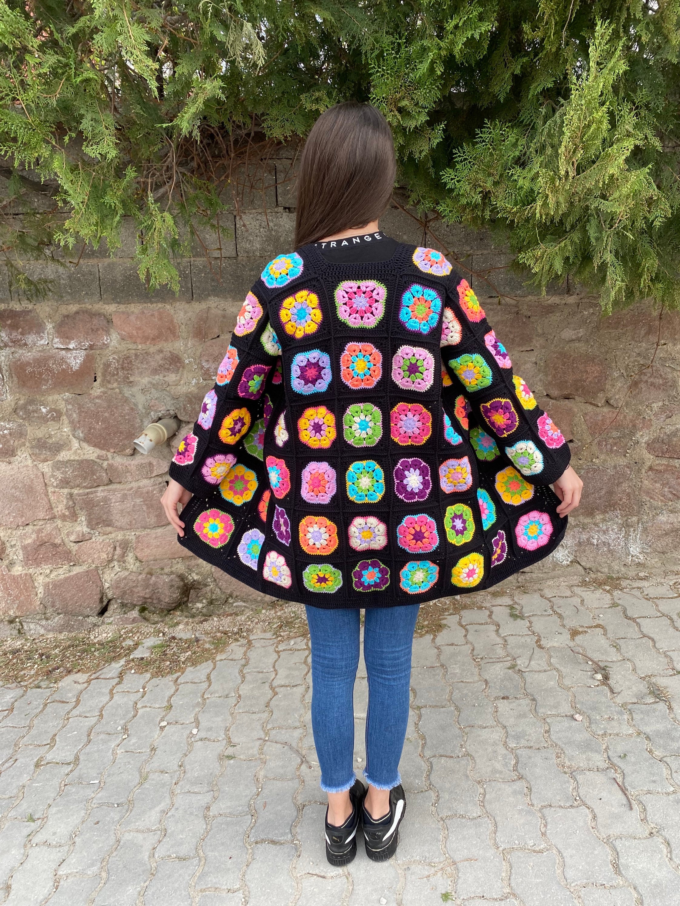 Granny Square Floral Cardigan, Afghan Crochet Cardigan, Granny Square Coat, Boho Cardigan, Granny... — photo 5 of 10