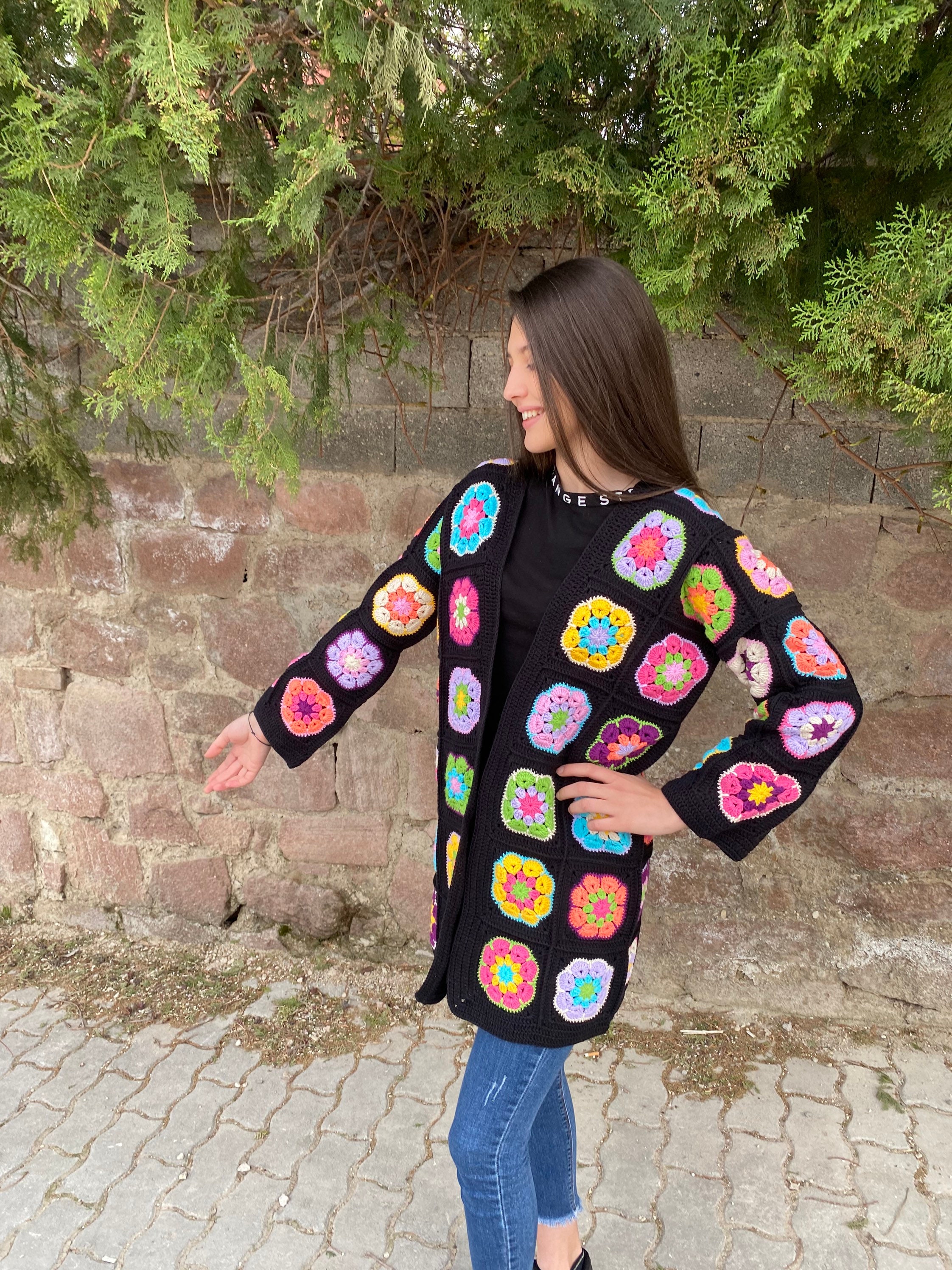 Granny Square Floral Cardigan, Afghan Crochet Cardigan, Granny Square Coat, Boho Cardigan, Granny... — photo 4 of 10