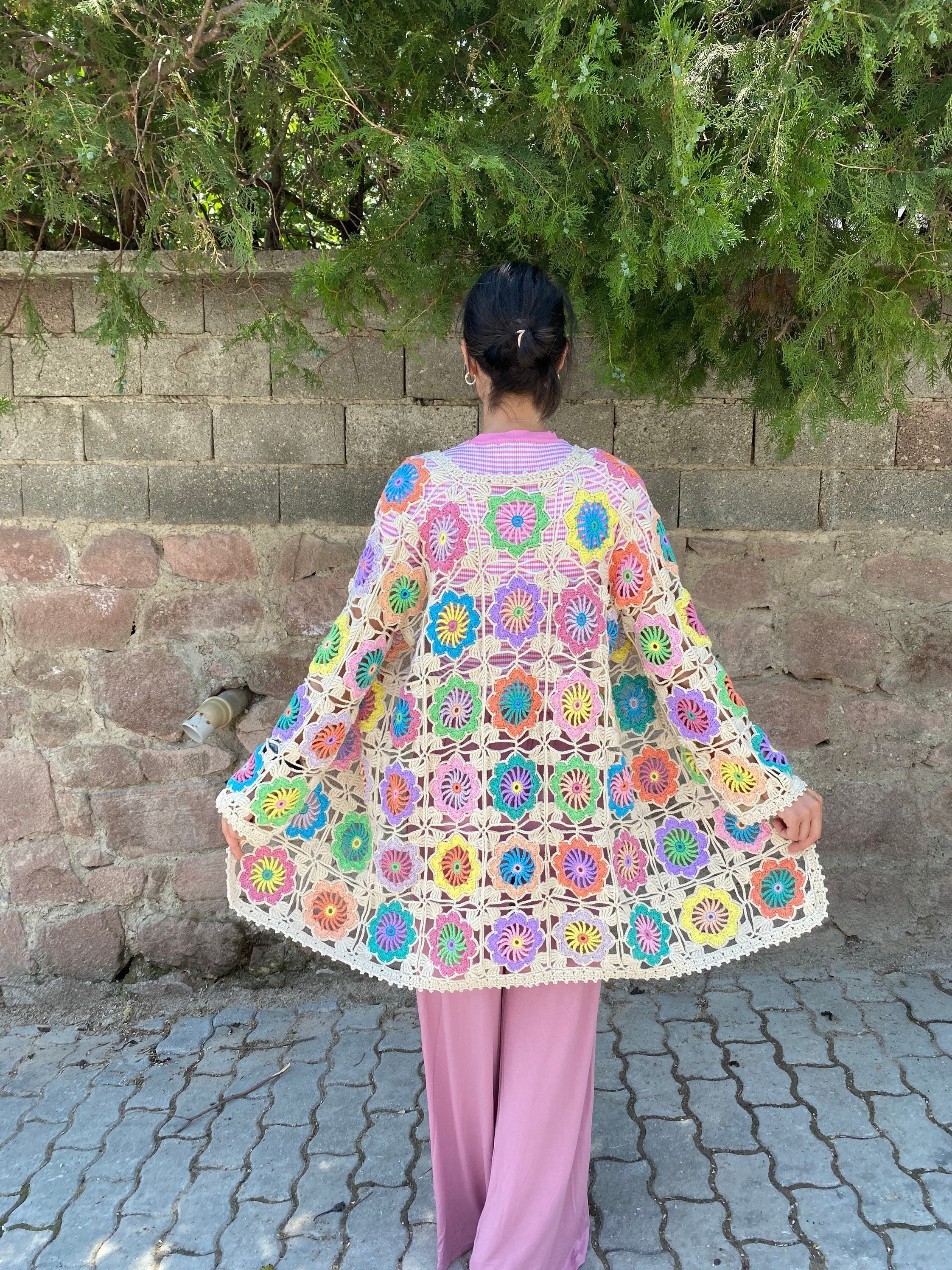 Granny Square Floral Cardigan, Summer Vest Cardigan, Afghan Crochet Cardigan, Summer Cardigan, Gr... — photo 7 of 10