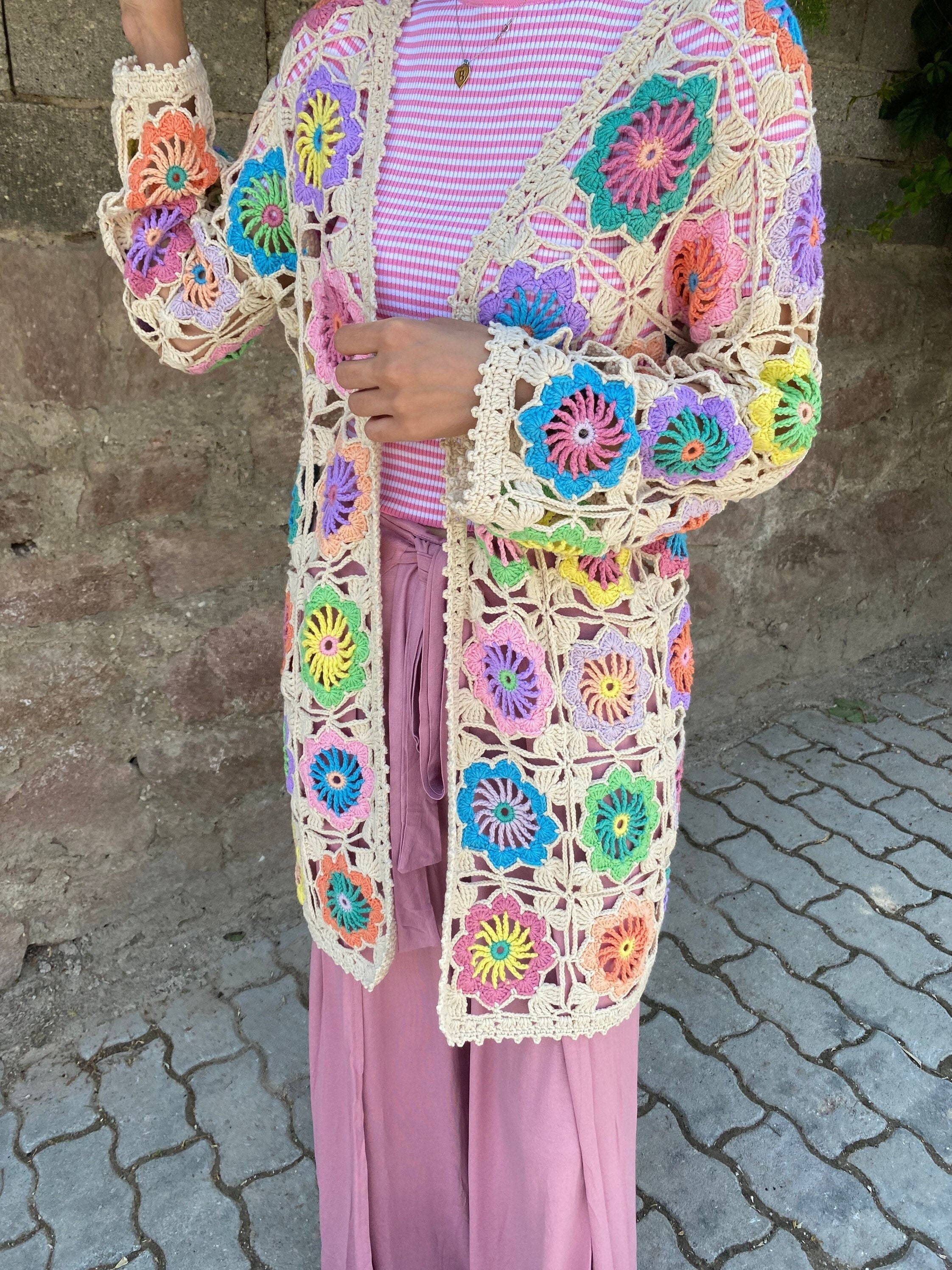 Granny Square Floral Cardigan, Summer Vest Cardigan, Afghan Crochet Cardigan, Summer Cardigan, Gr... — photo 5 of 10