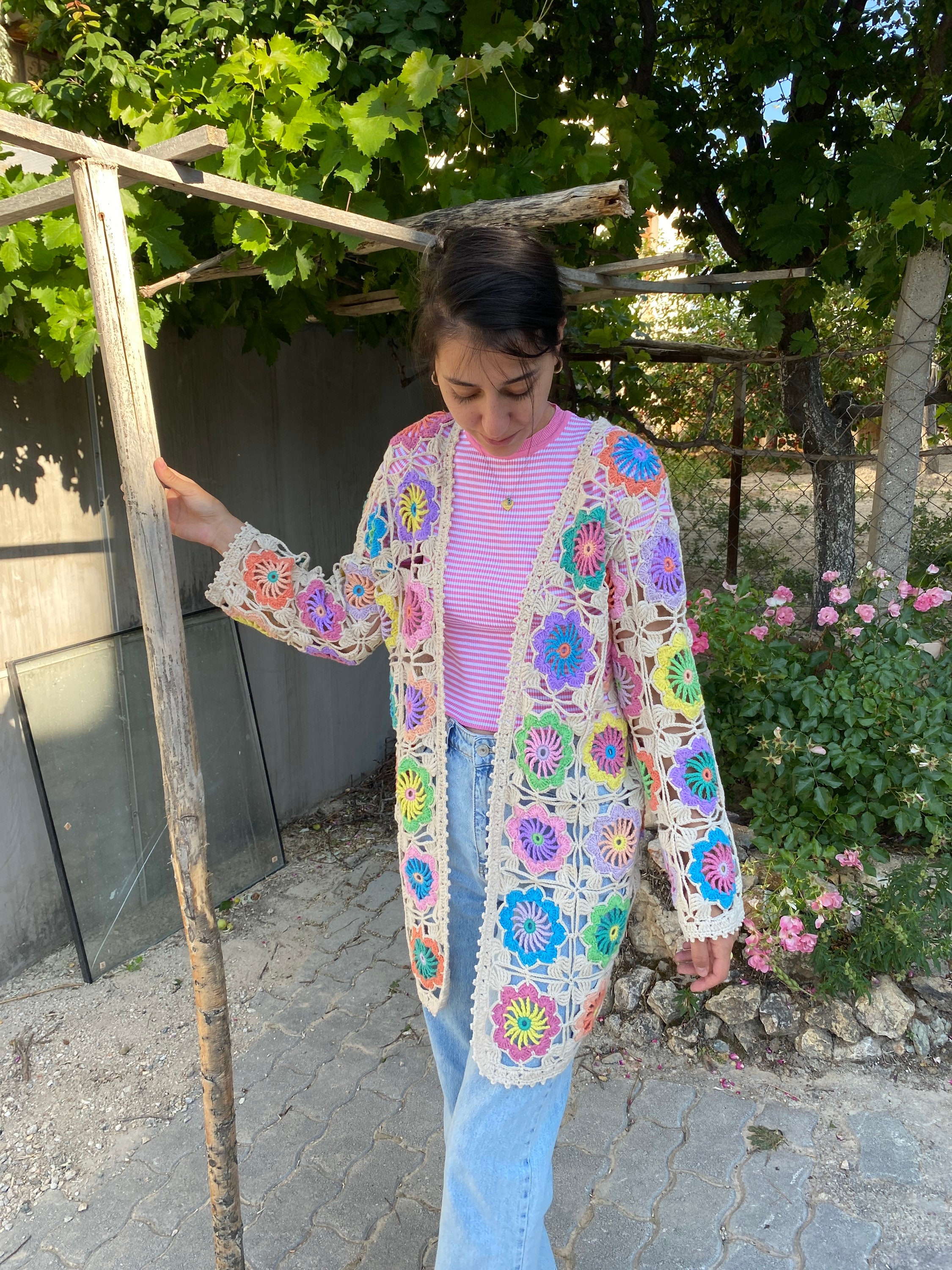 Granny Square Floral Cardigan, Summer Vest Cardigan, Afghan Crochet Cardigan, Summer Cardigan, Gr... — photo 3 of 10