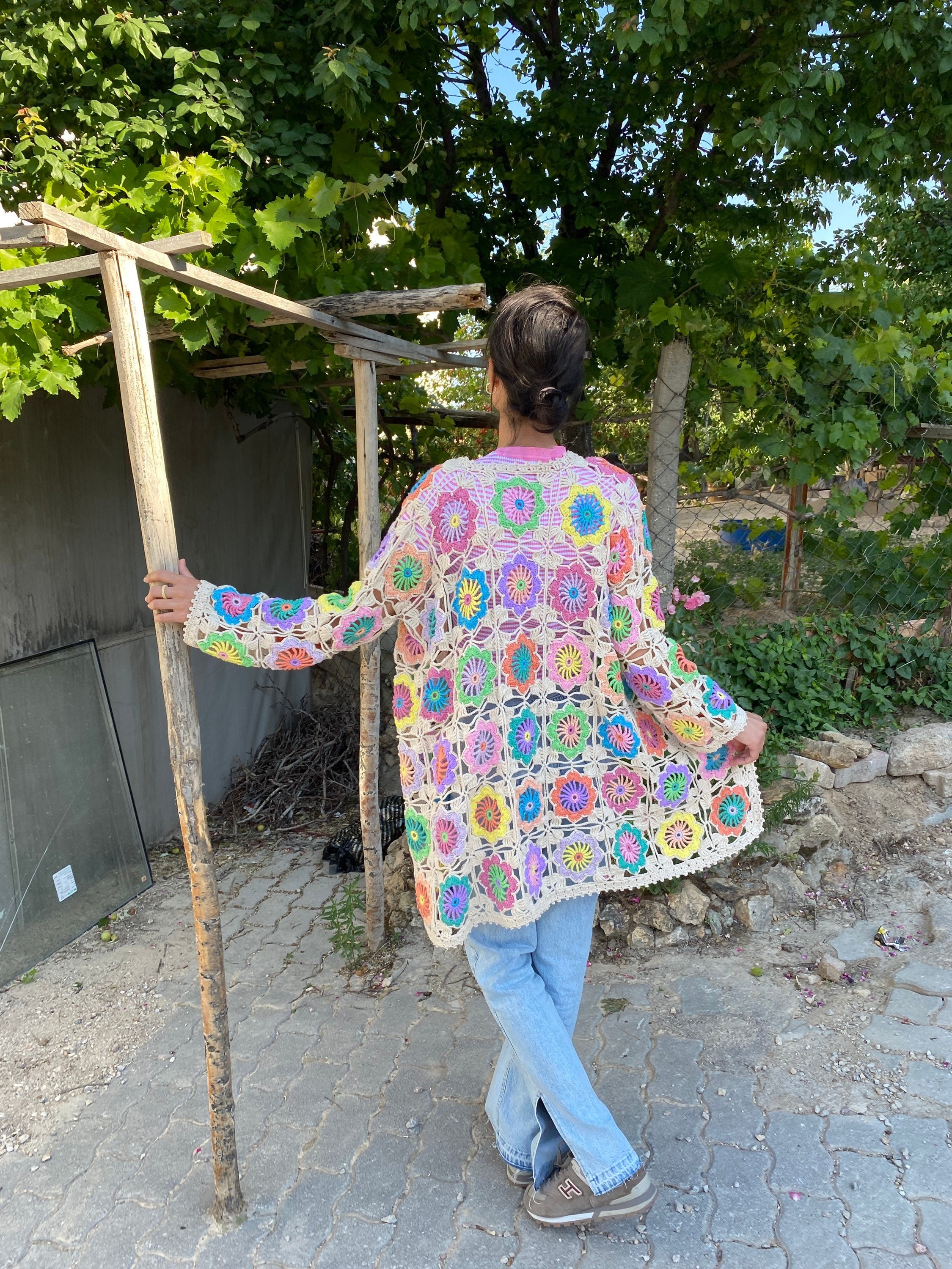 Granny Square Floral Cardigan, Summer Vest Cardigan, Afghan Crochet Cardigan, Summer Cardigan, Gr... — photo 6 of 10