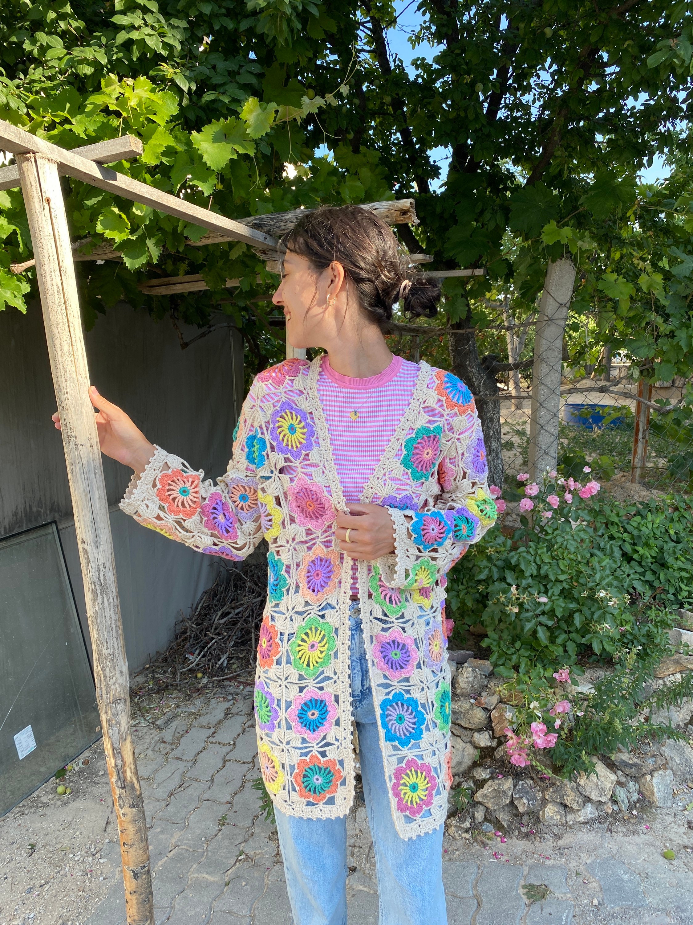 Granny Square Floral Cardigan, Summer Vest Cardigan, Afghan Crochet Cardigan, Summer Cardigan, Gr... — photo 2 of 10