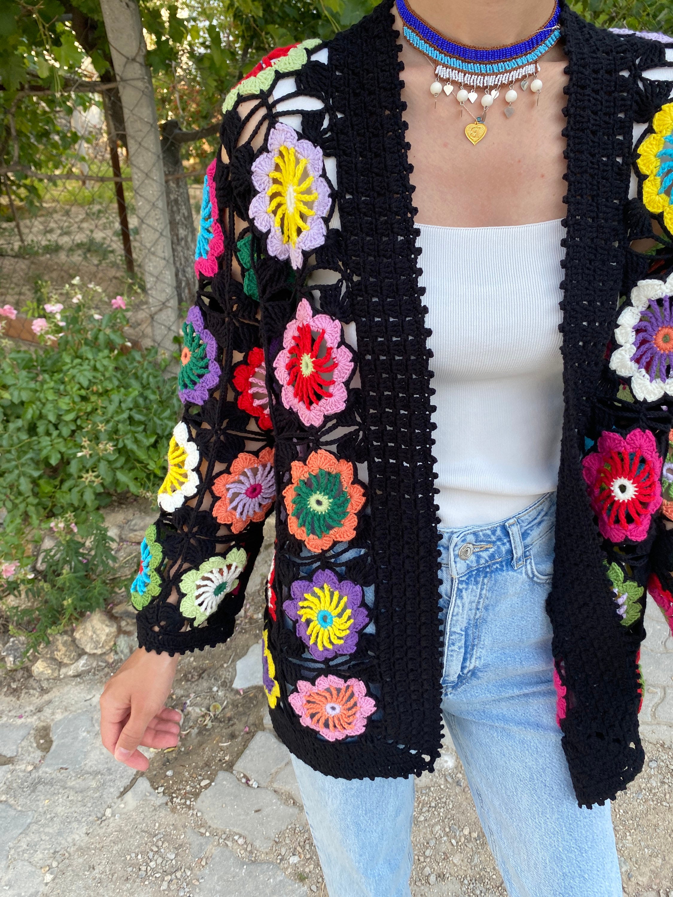 Granny Square Floral Cardigan, Summer Vest Cardigan, Festival Crochet Cardigan, Summer Cardigan, ... — photo 2 of 10