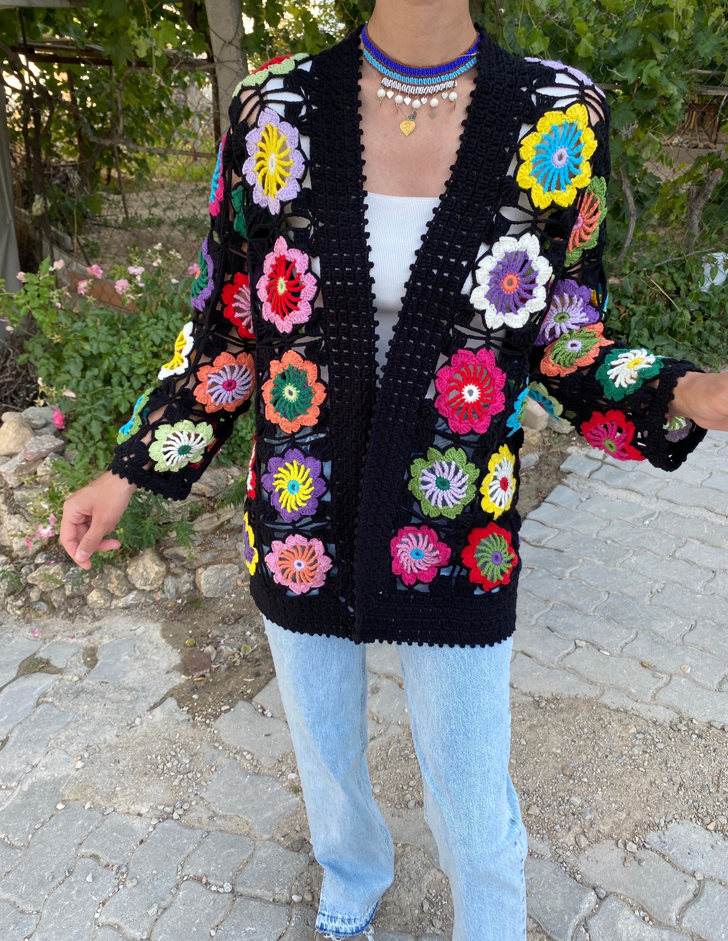 Granny Square Floral Cardigan, Summer Vest Cardigan, Festival Crochet Cardigan, Summer Cardigan, ... — photo 3 of 10