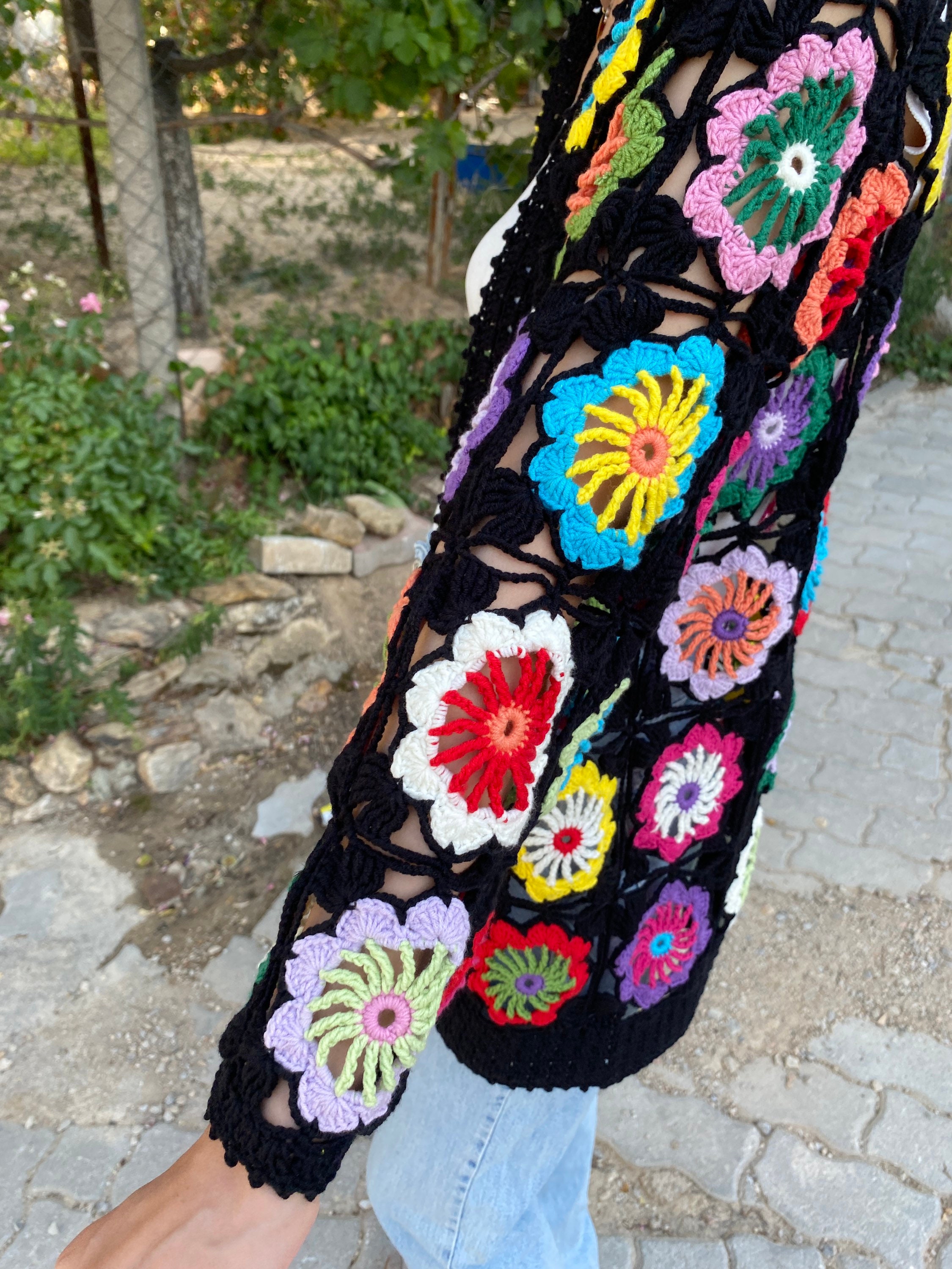 Granny Square Floral Cardigan, Summer Vest Cardigan, Festival Crochet Cardigan, Summer Cardigan, Granny Square Sweater, Granny Square Vest