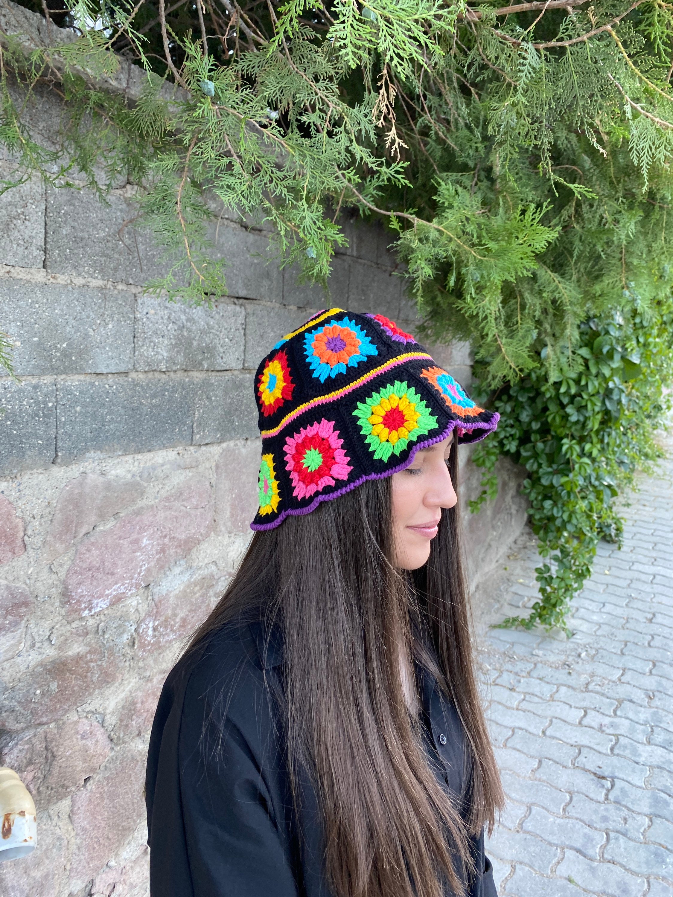 Granny Square Hat, Colorful Bucket Hat, Rainbow Crochet Hat, Crochet Hat, Festival Hat, Bucket Ha... — photo 2 of 13