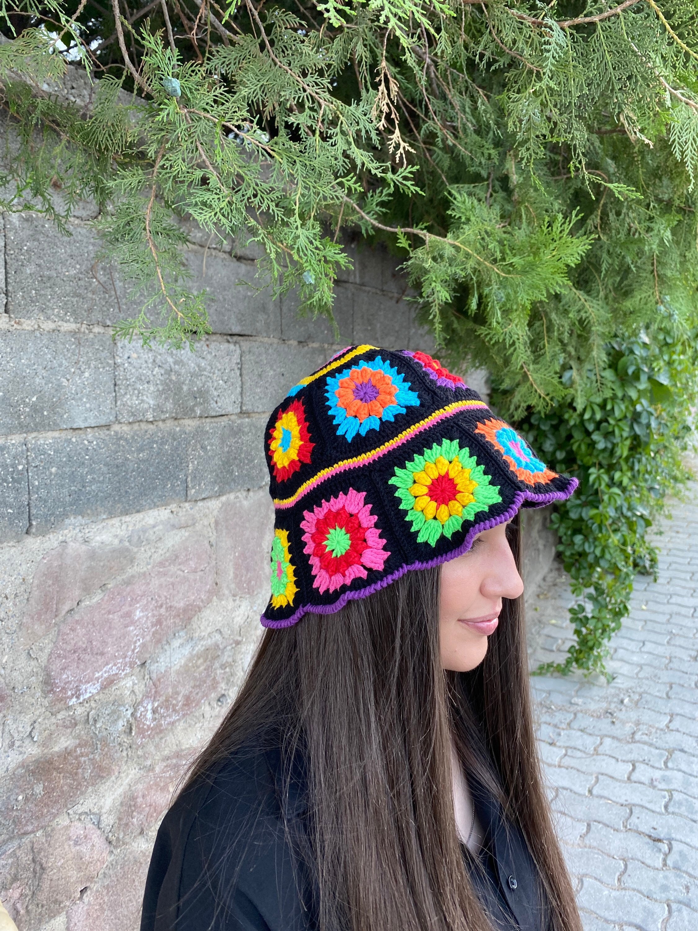 Granny Square Hat, Colorful Bucket Hat, Rainbow Crochet Hat, Crochet Hat, Festival Hat, Bucket Hat, Crochet Sun Hat, Summer Sun Hat, Gift