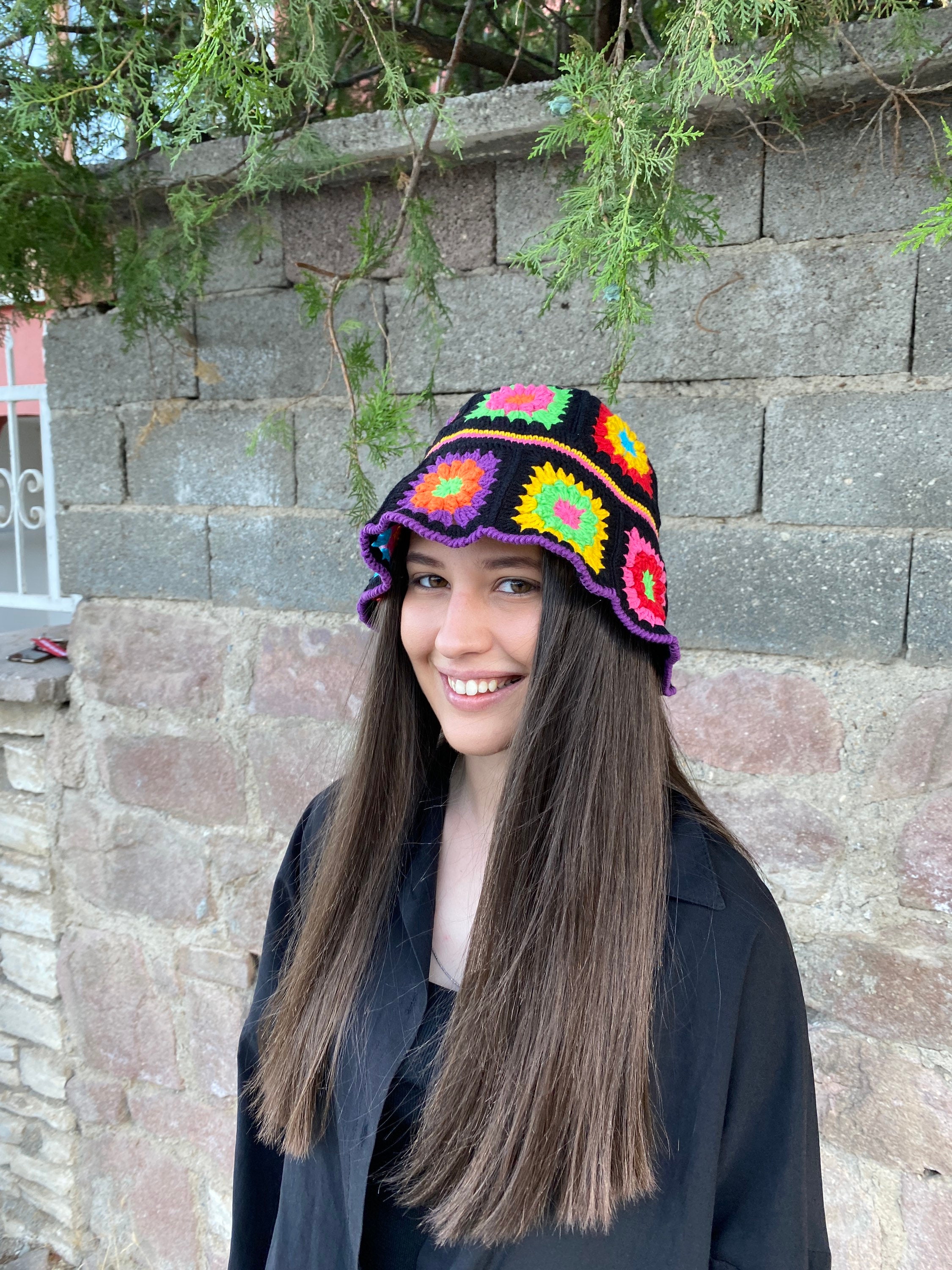 Granny Square Hat, Colorful Bucket Hat, Rainbow Crochet Hat, Crochet Hat, Festival Hat, Bucket Ha... — photo 5 of 13