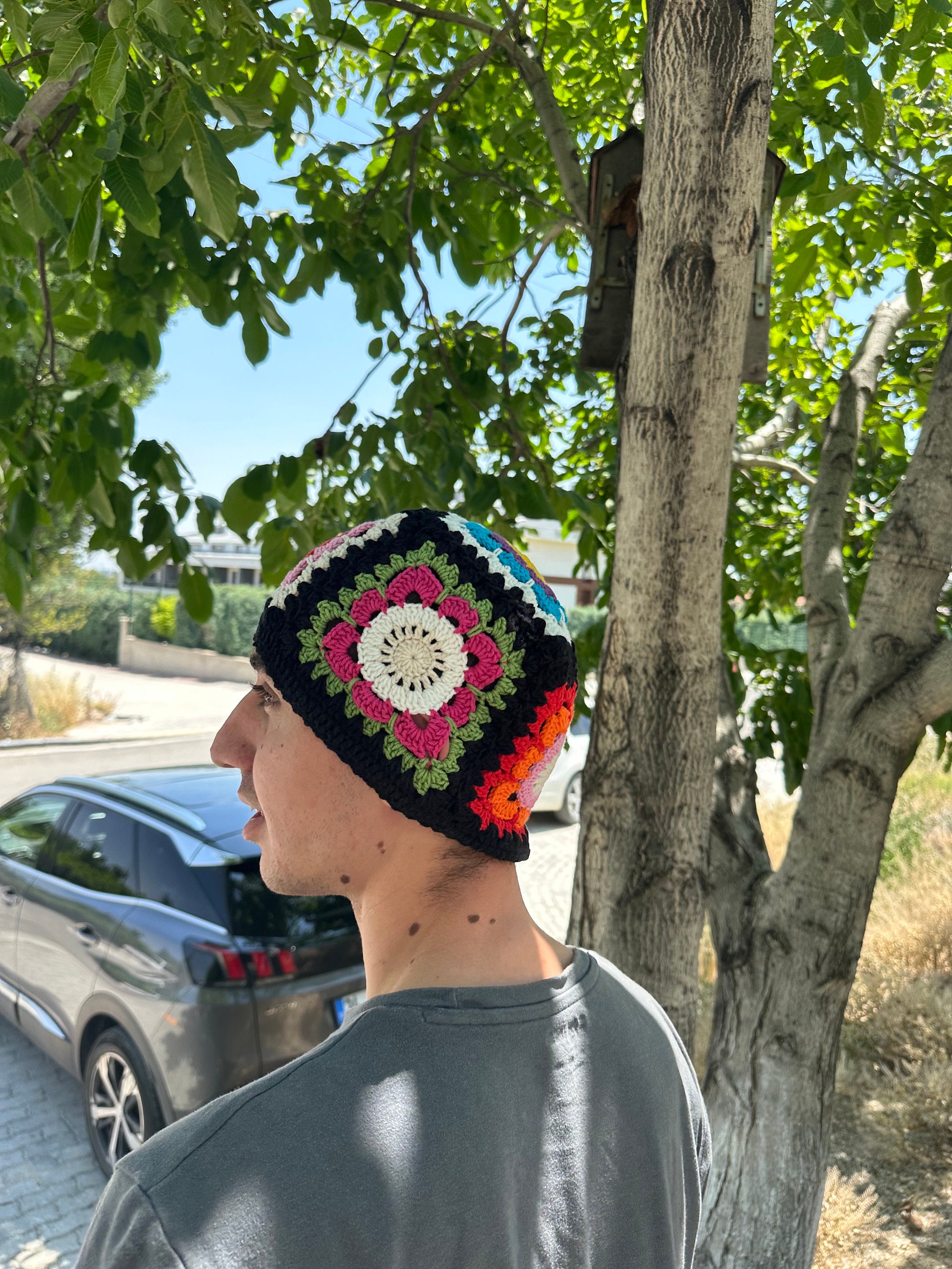 Granny Square Hat, Crochet Bucket Hat, Colorful Sun Hat, Unisex Cotton Hat, Multicolor hat, Vinta... — photo 2 of 10