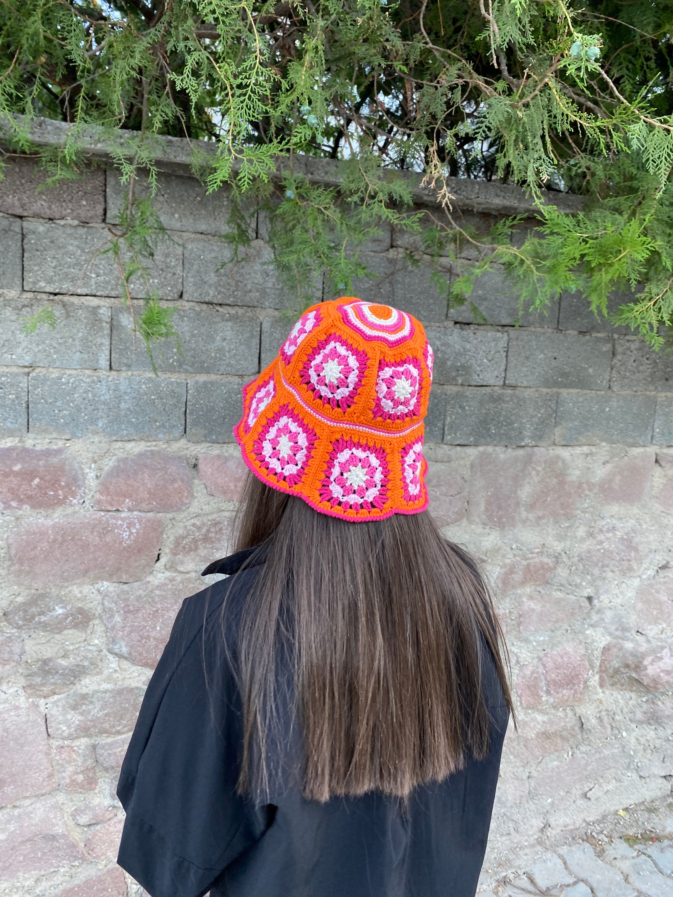Granny Square Hat, Orange Pink Hat, Colorful Bucket Hat, Rainbow Crochet Hat, Festival Hat, Bucke... — photo 5 of 10