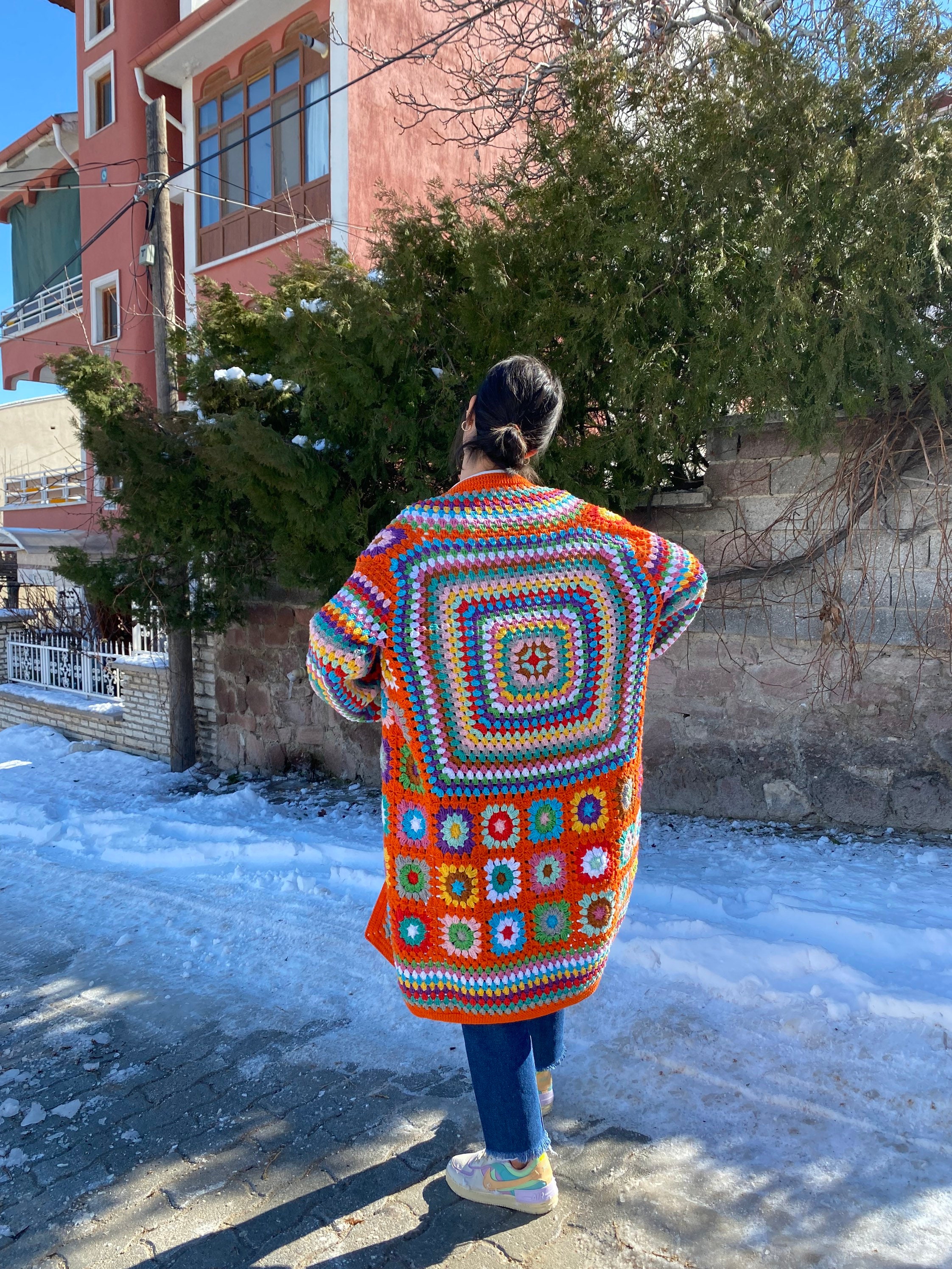 Granny Square Jacket, Afghan Patchwork Cardigan, Boho Crochet Woman's Coat - Oversize Long Sleeve... — photo 2 of 10