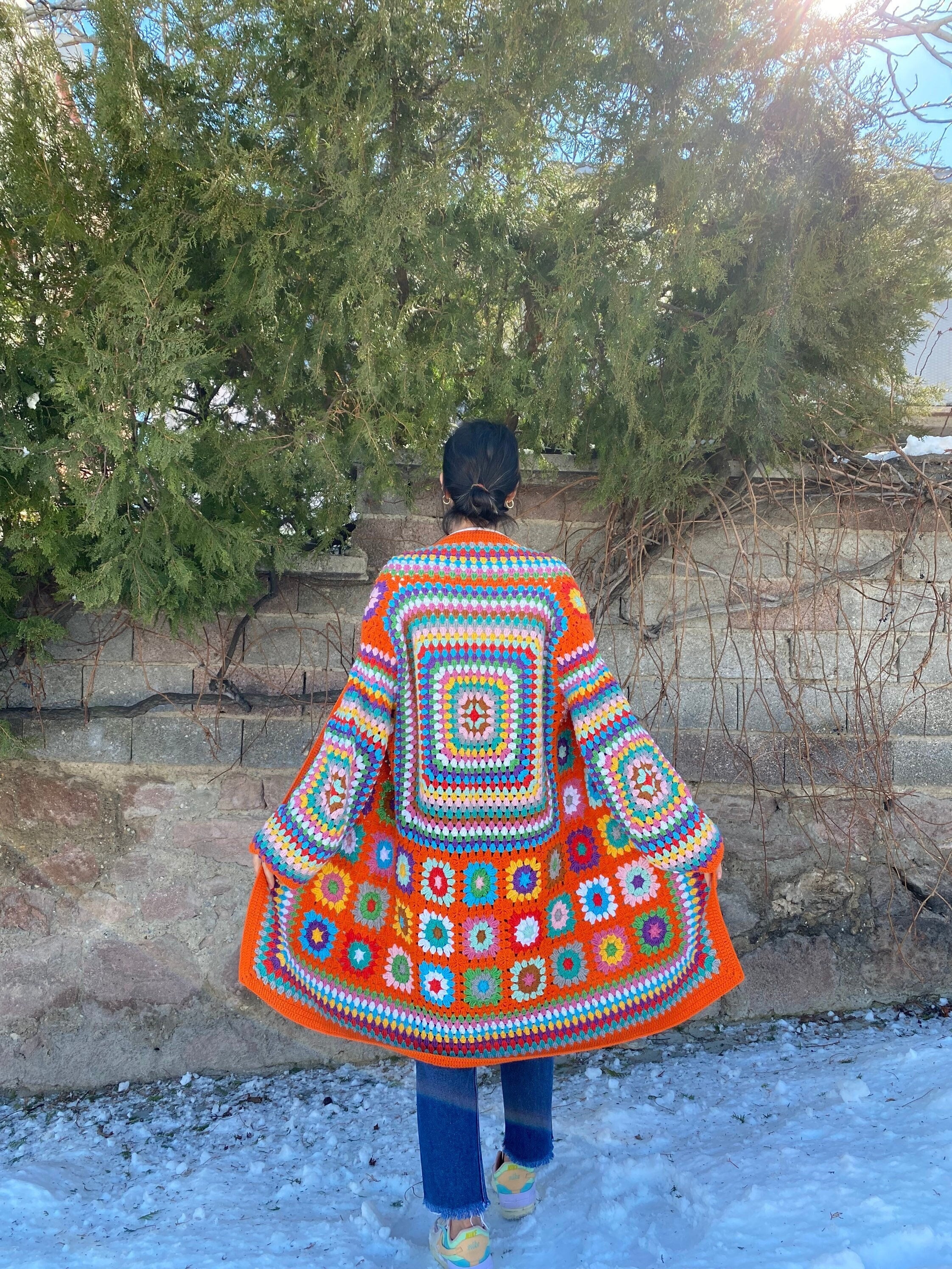 Granny Square Jacket, Afghan Patchwork Cardigan, Boho Crochet Woman's Coat - Oversize Long Sleeve... — photo 6 of 10