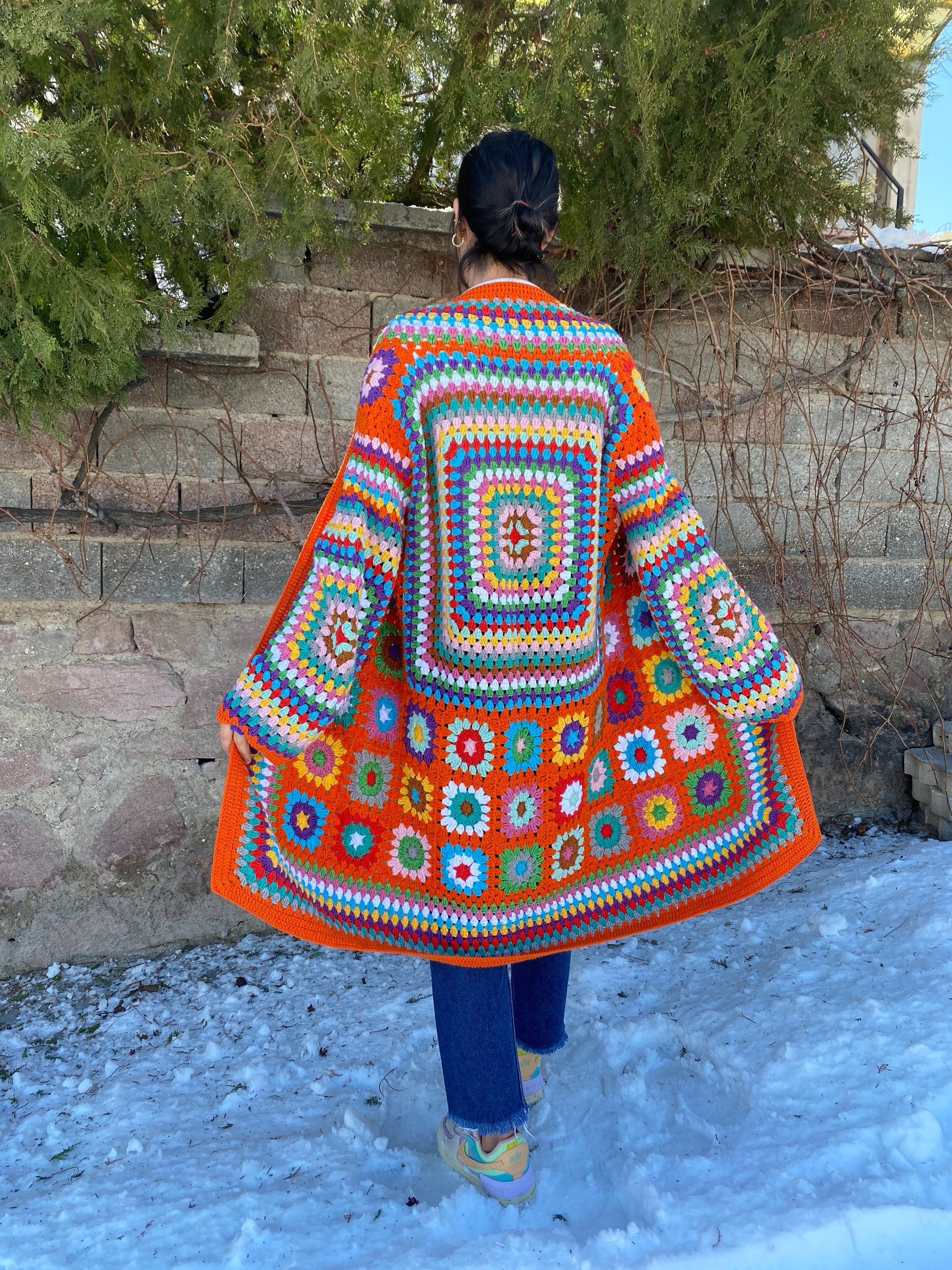 Granny Square Jacket, Afghan Patchwork Cardigan, Boho Crochet Woman's Coat - Oversize Long Sleeve... — photo 3 of 10