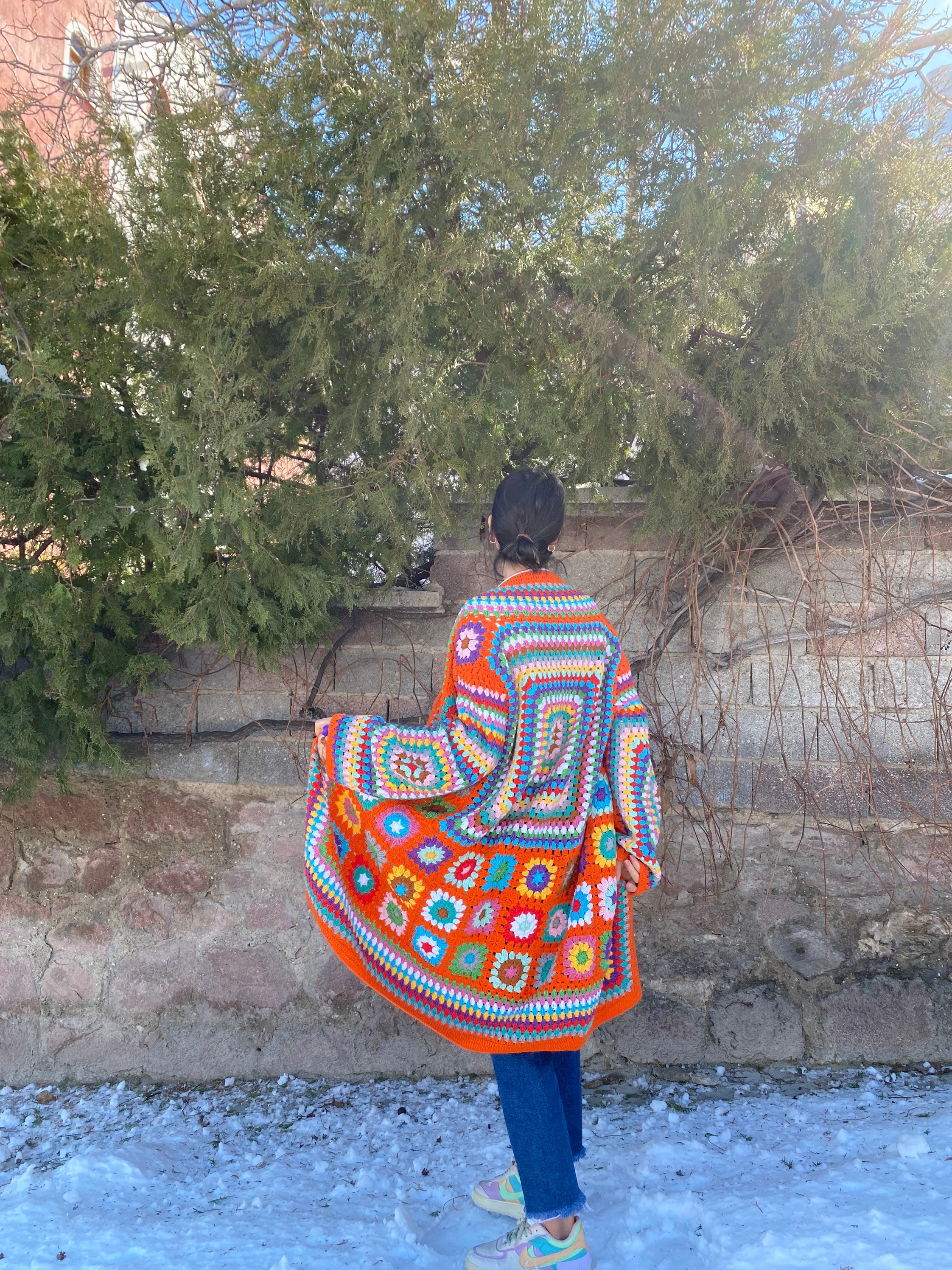 Granny Square Jacket, Afghan Patchwork Cardigan, Boho Crochet Woman's Coat - Oversize Long Sleeve... — photo 7 of 10