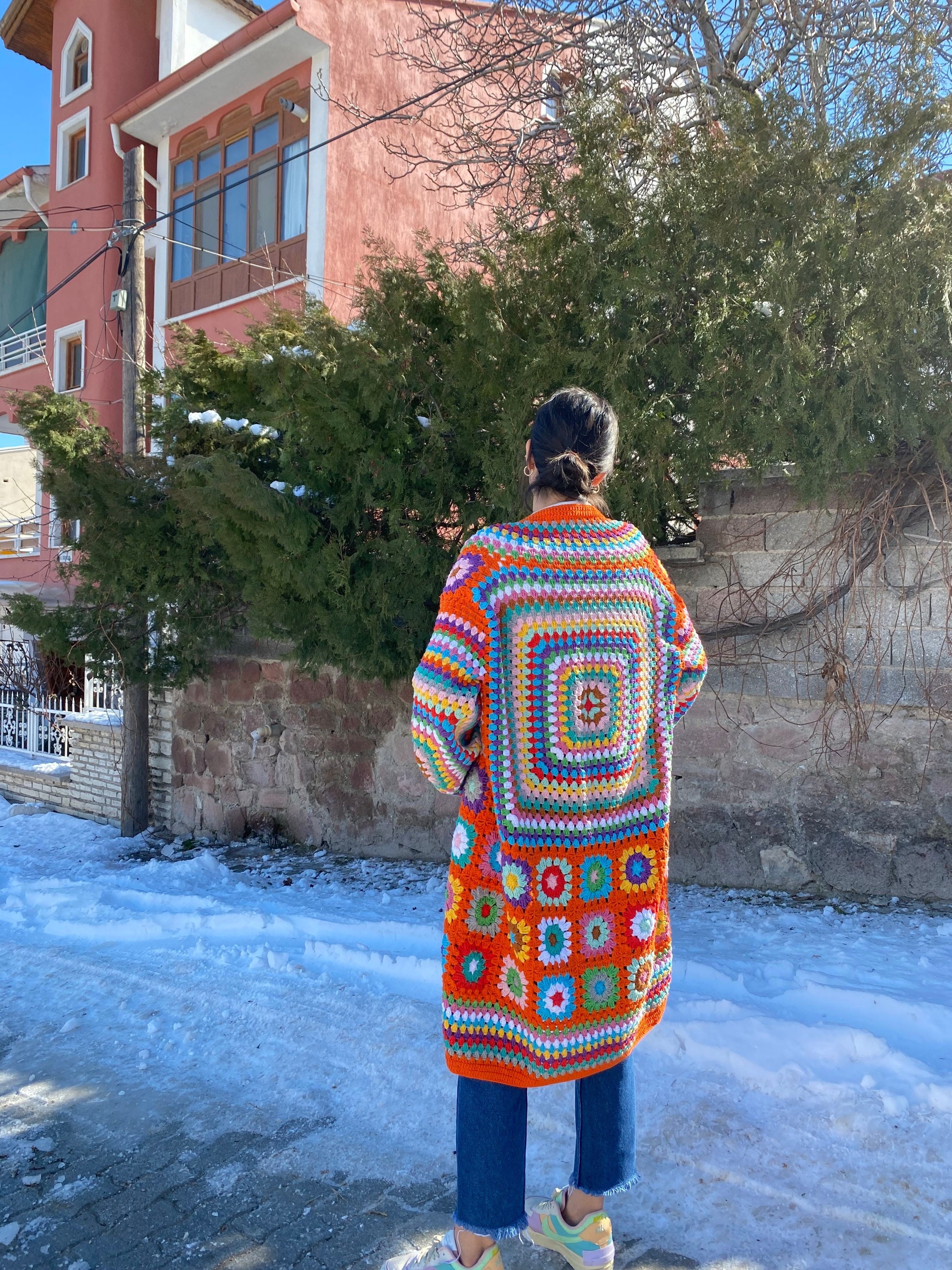 Granny Square Jacket, Afghan Patchwork Cardigan, Boho Crochet Woman's Coat - Oversize Long Sleeve... — photo 4 of 10