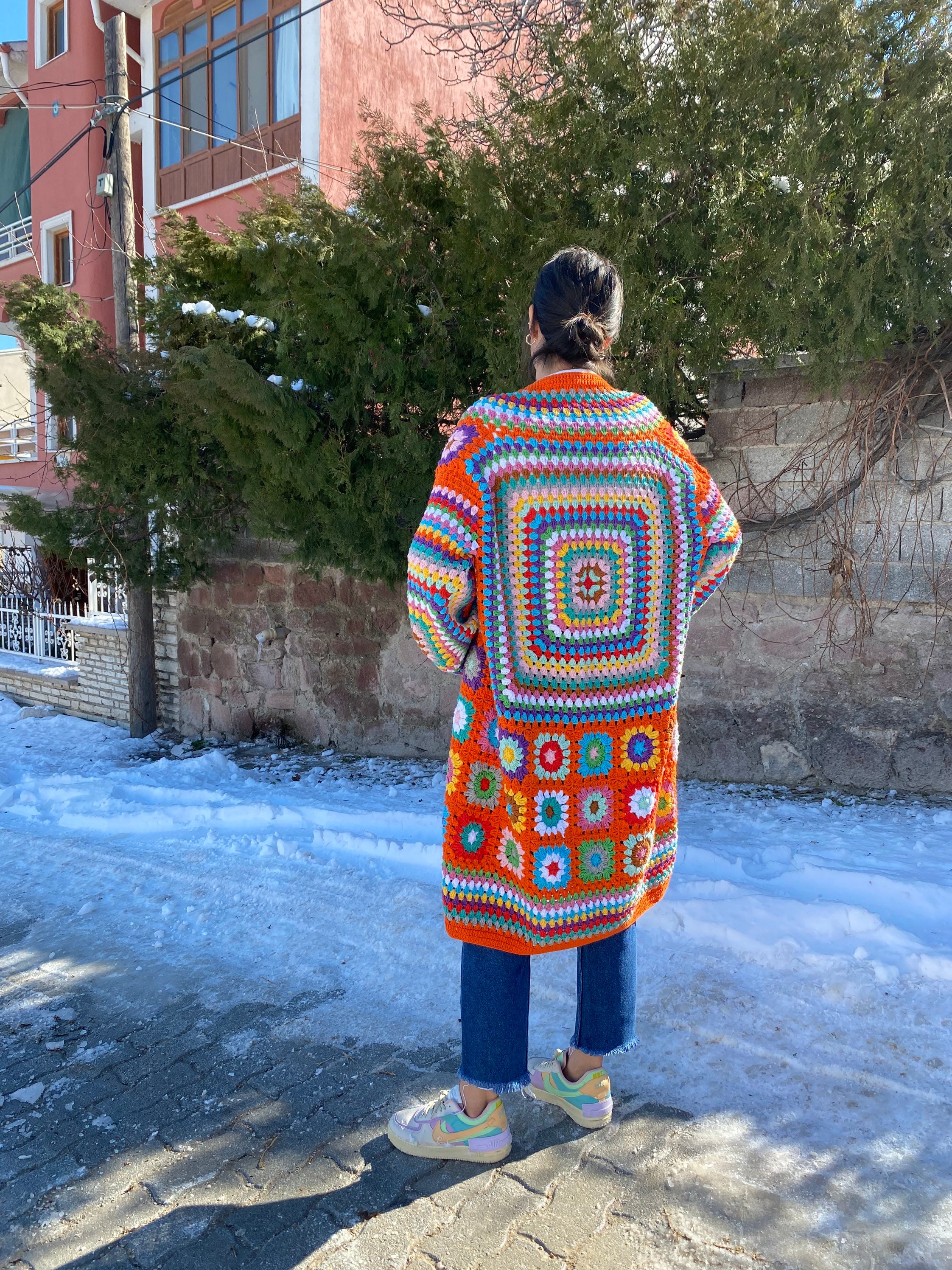 Granny Square Jacket, Afghan Patchwork Cardigan, Boho Crochet Woman's Coat - Oversize Long Sleeve... — photo 5 of 10
