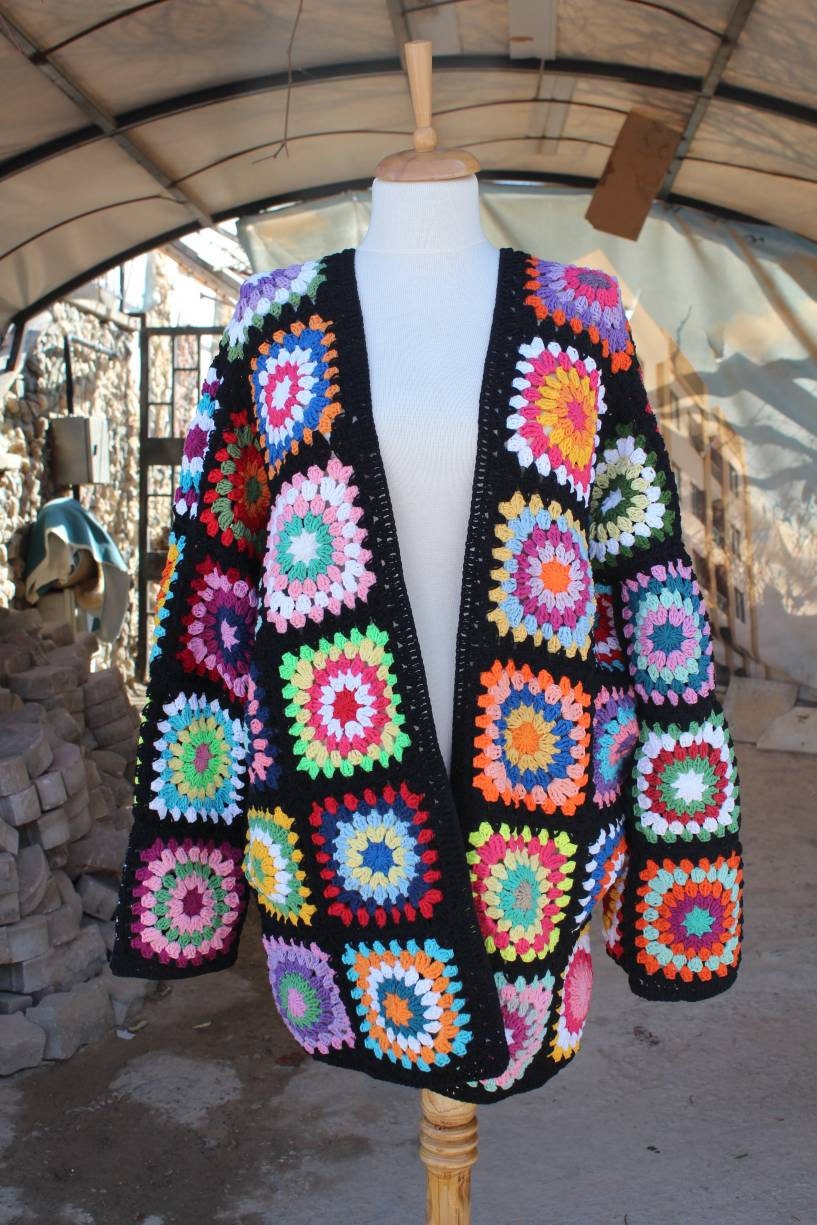 Granny Square Jacket, Crochet Cardigan, Granny Square Afghan Cardigan, Granny Square Crochet Coat... — photo 5 of 10