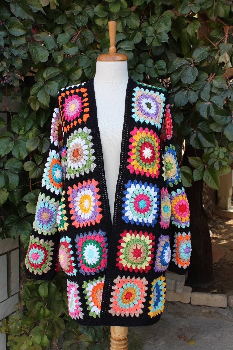 Granny Square Jacket, Crochet Cardigan, Granny Square Afghan Cardigan, Granny Square Crochet Coat... — photo 7 of 10