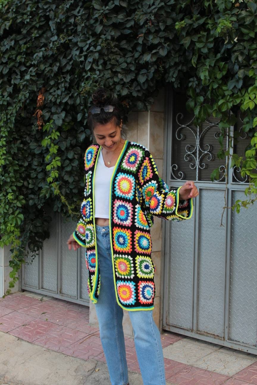 Granny Square Jacket, Unique Crochet Cardigan, Afghan Crochet Design, Granny Square Coat & Boho C... — photo 5 of 10